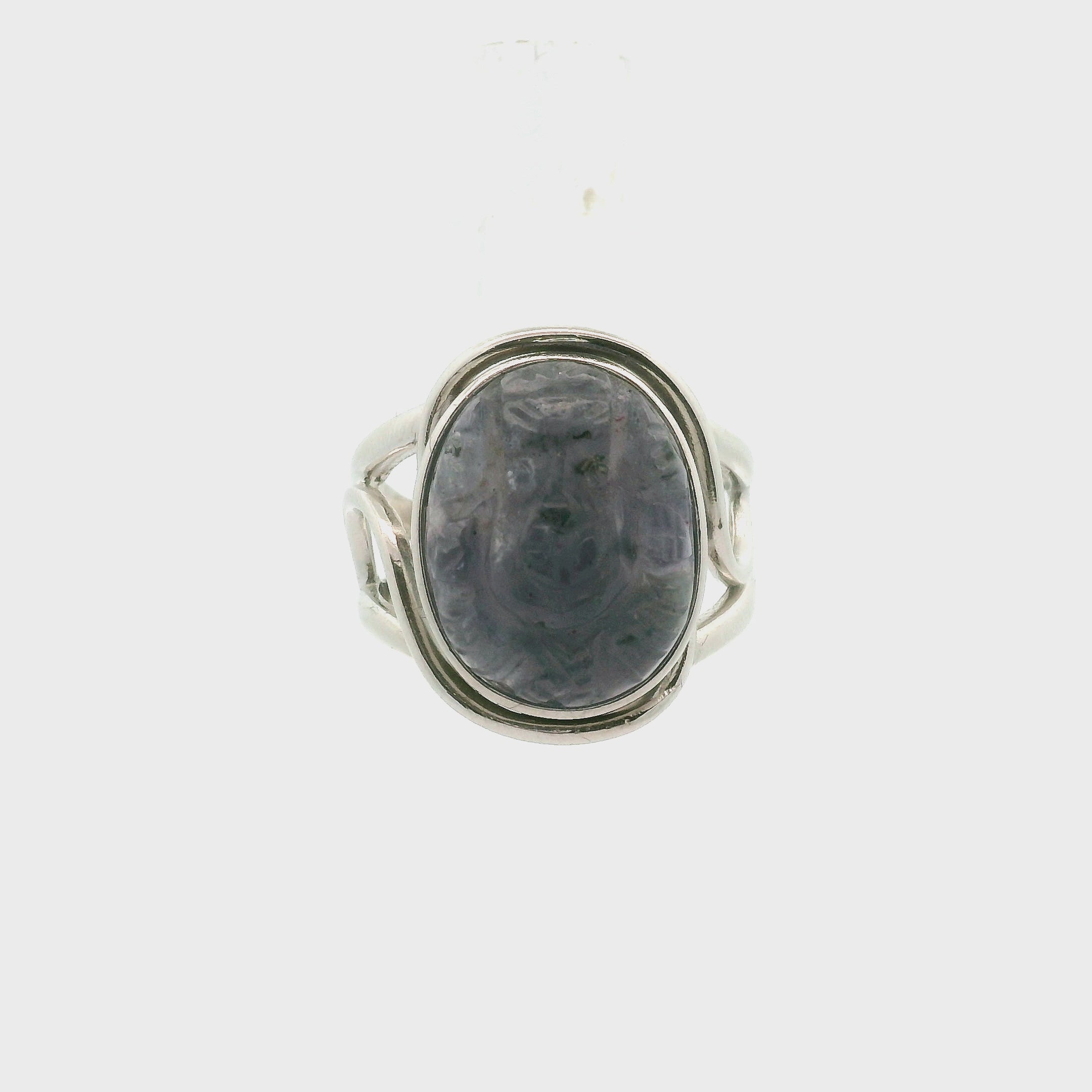 Iolite Ganesha Cuff Ring .925 Silver for Intuition, Divination and Wisdom