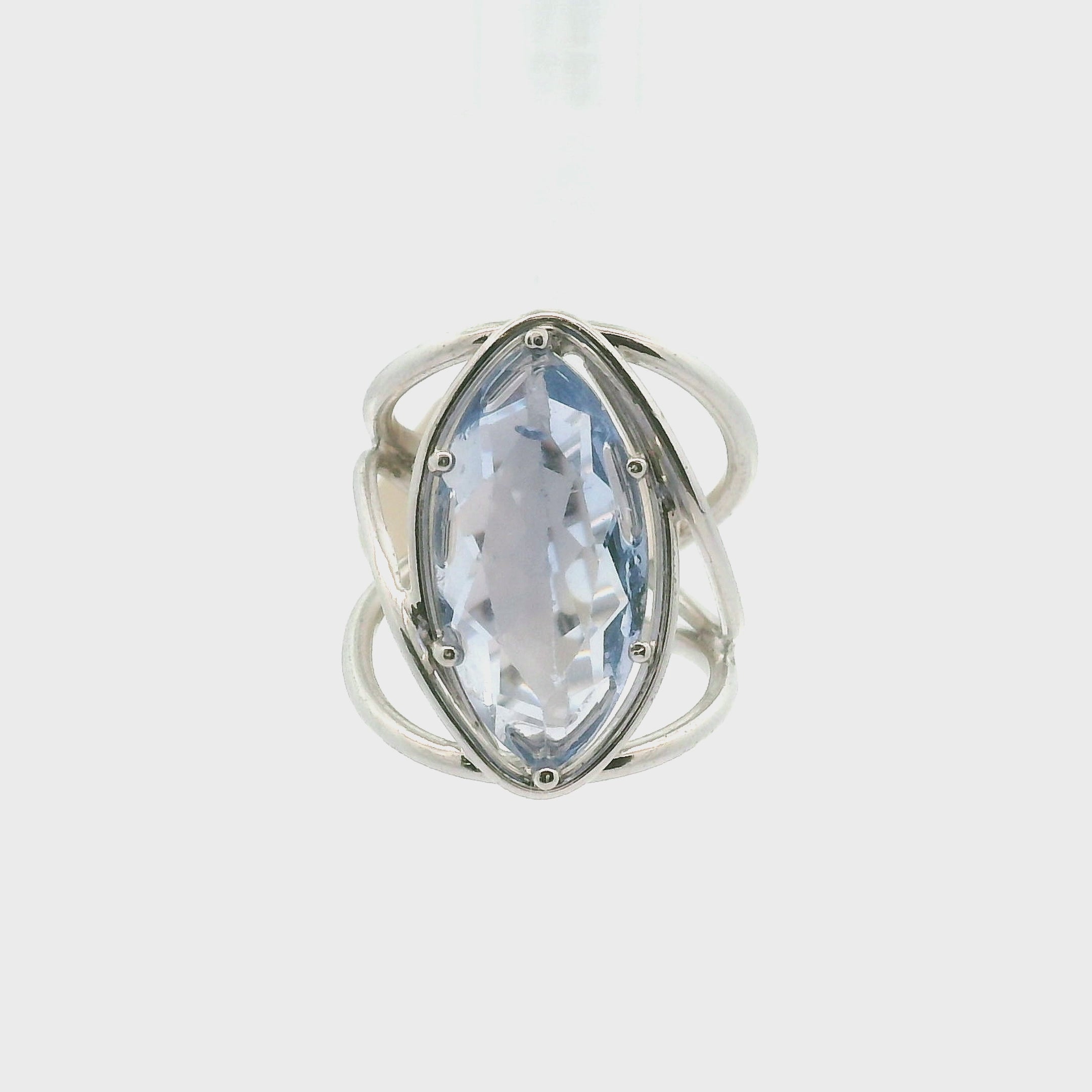 Blue Fluorite Marquis Cuff Ring .925 Silver for Clarity and Focus