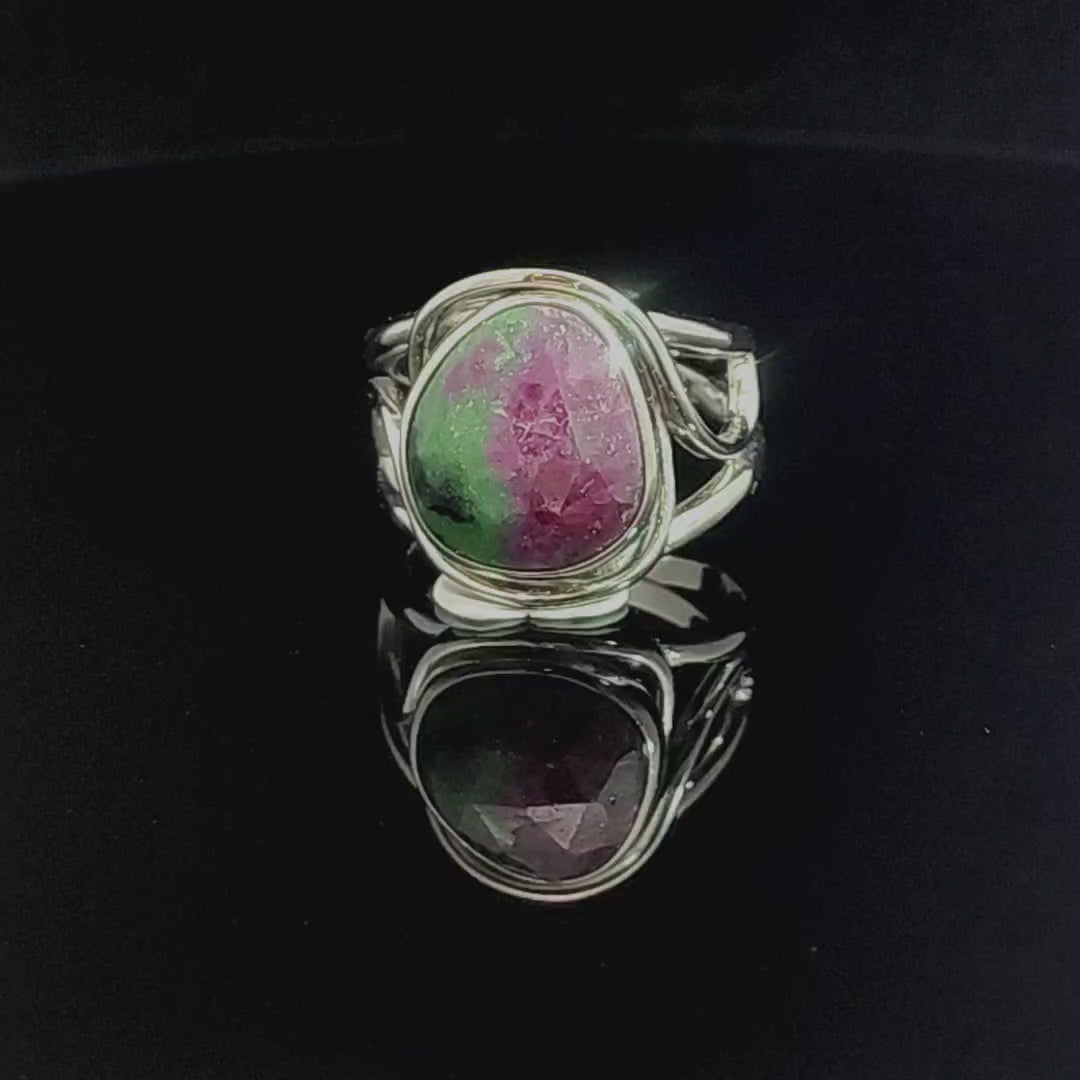 Ruby in Zoisite Finger Cuff Adjustable Ring .925 Silver for Empowerment, Strength and Harmonizing Relationships