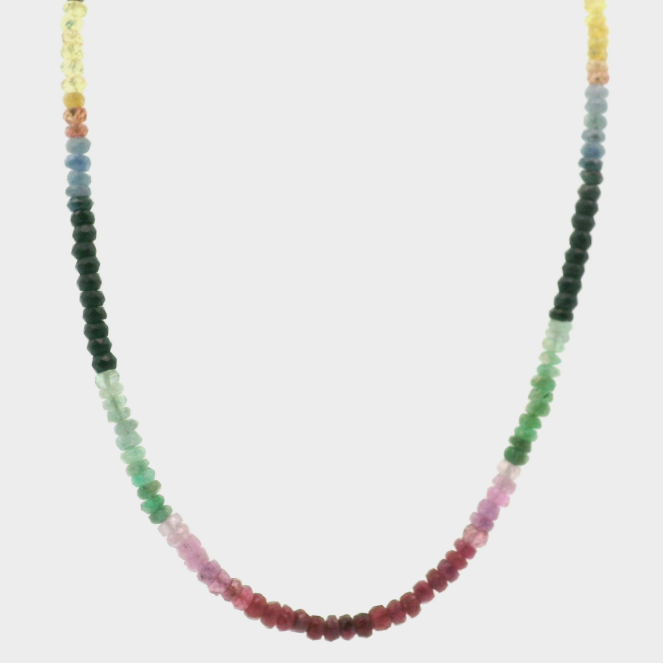 Ruby, Emerald & Sapphire Faceted Rondelle Necklace for Enhancing Learning, Mental Strength & Reenergizing Life Force Energy