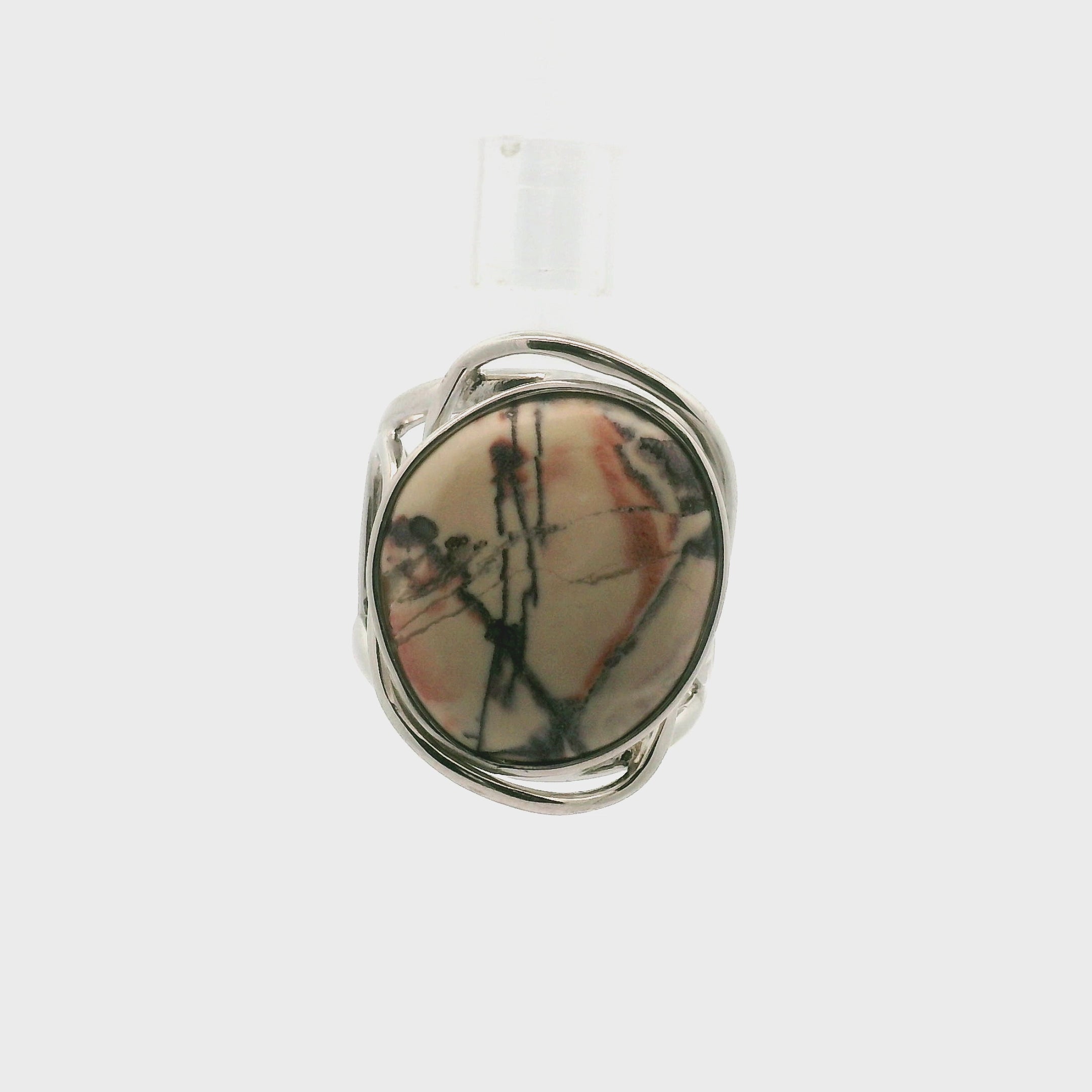 Porcelain Jasper Cuff Ring .925 Silver for Tranquility and Protection