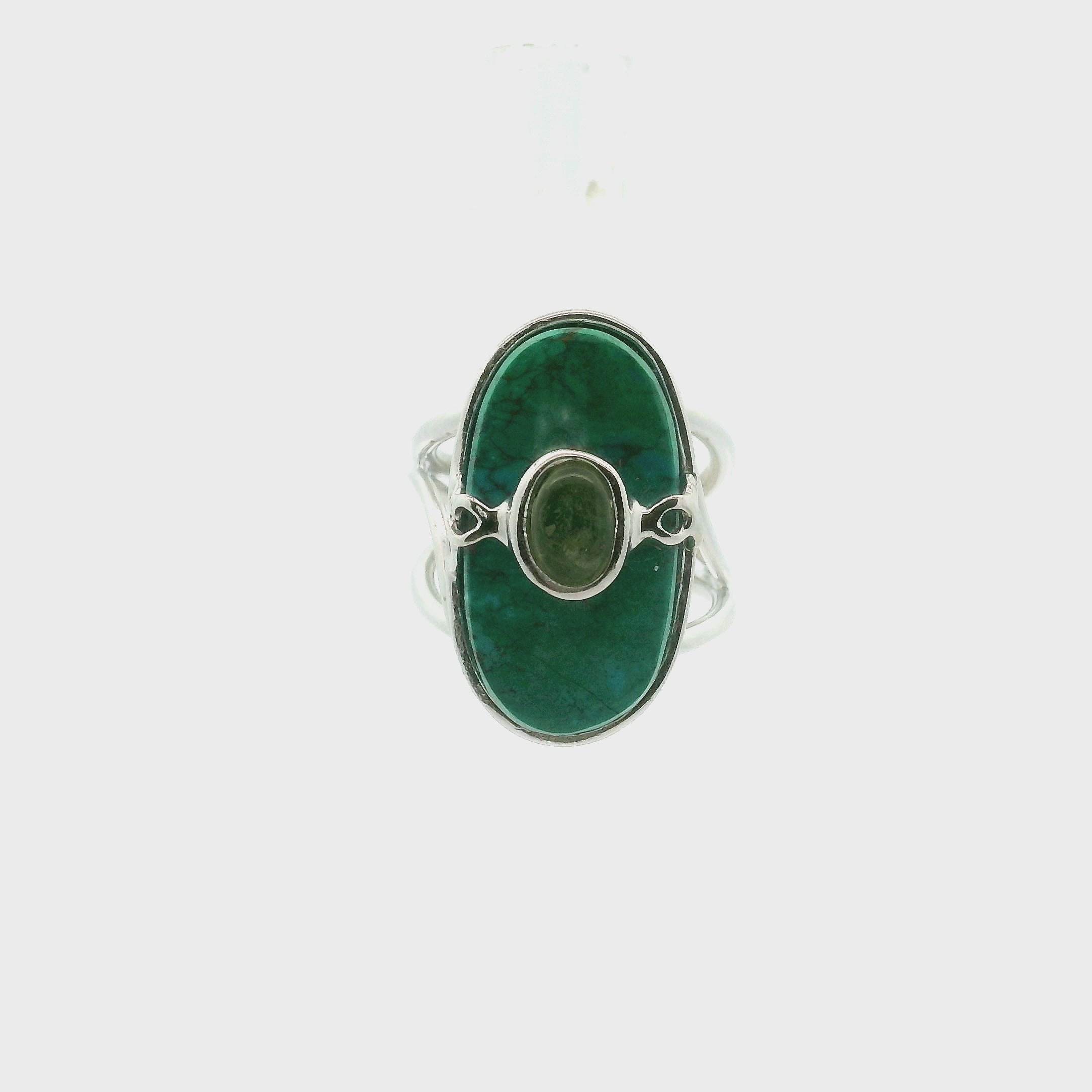 Chrysocolla with Light Green Tourmaline Cuff Ring .925 Silver for Empowerment, Peace and Universal Wisdom, Enhancing Intuition