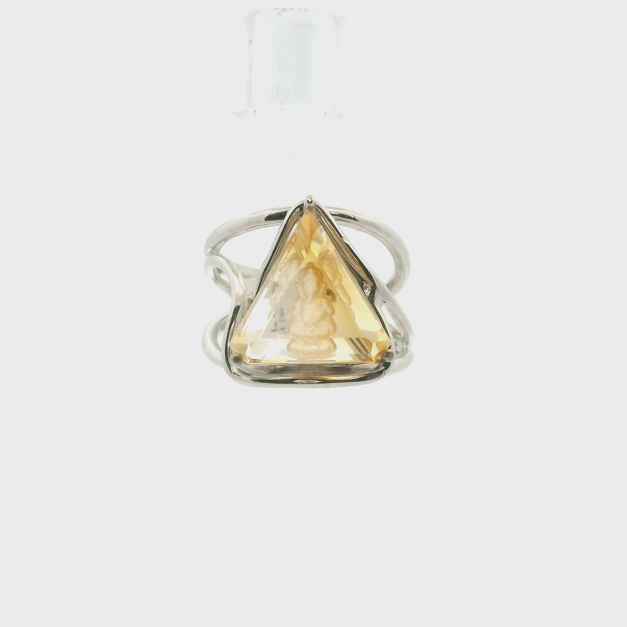 Citrine Ganesha Adjustable Cuff Ring .925 Silver for Abundance, Good Luck and Positivity