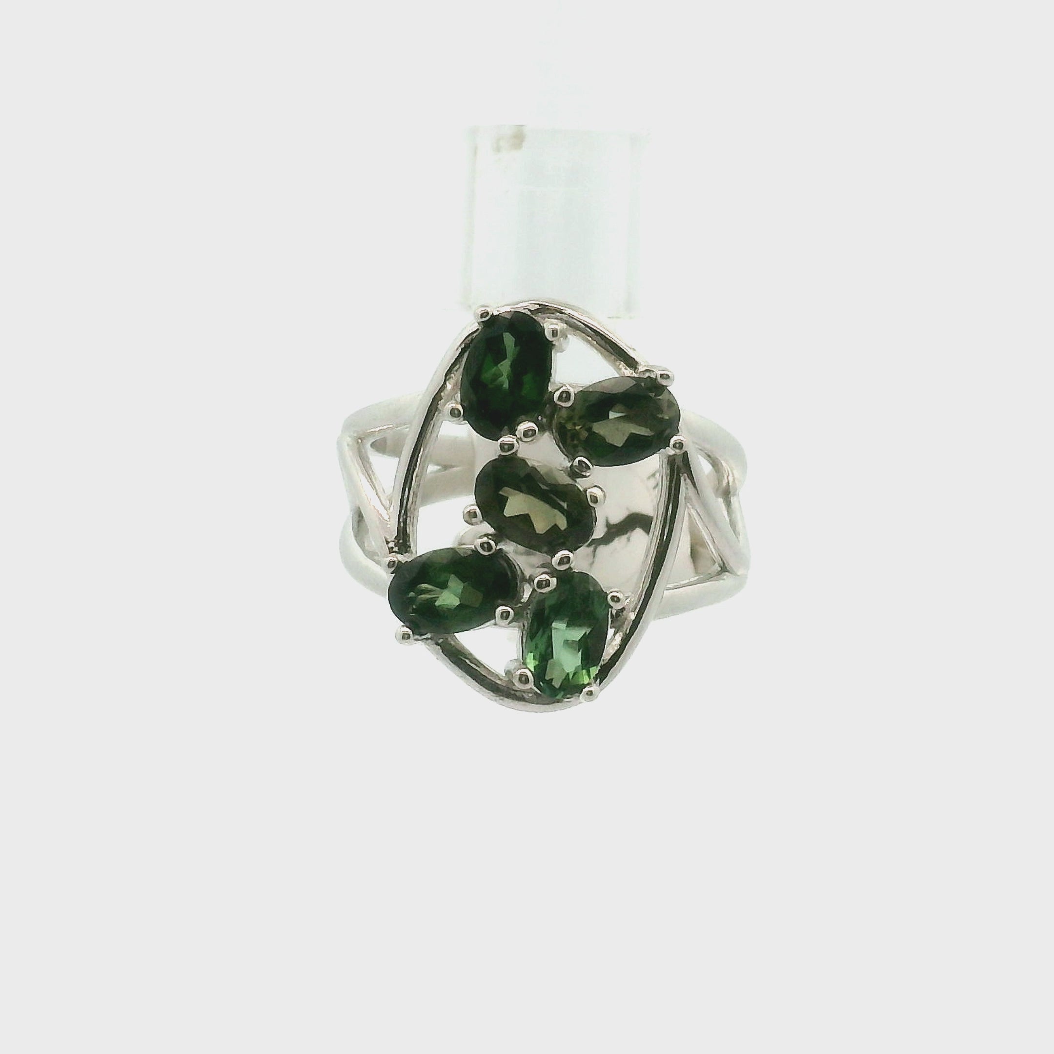 Green Tourmaline Cuff Ring .925 Silver for Healing, Joy and Love