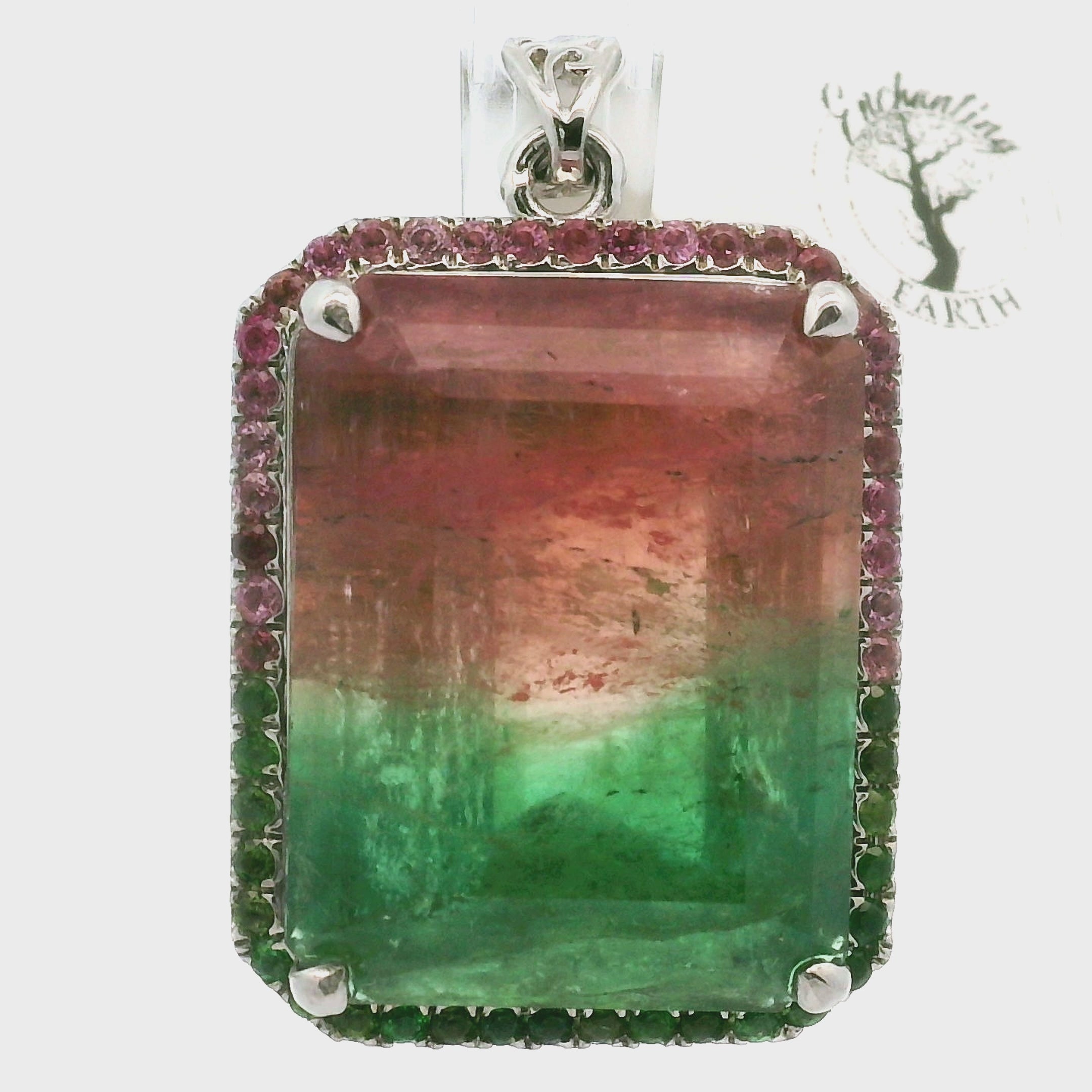 Watermelon Tourmaline Pavé Pendant and Ring Set .925 Silver for Meditation, Relationships and Happiness
