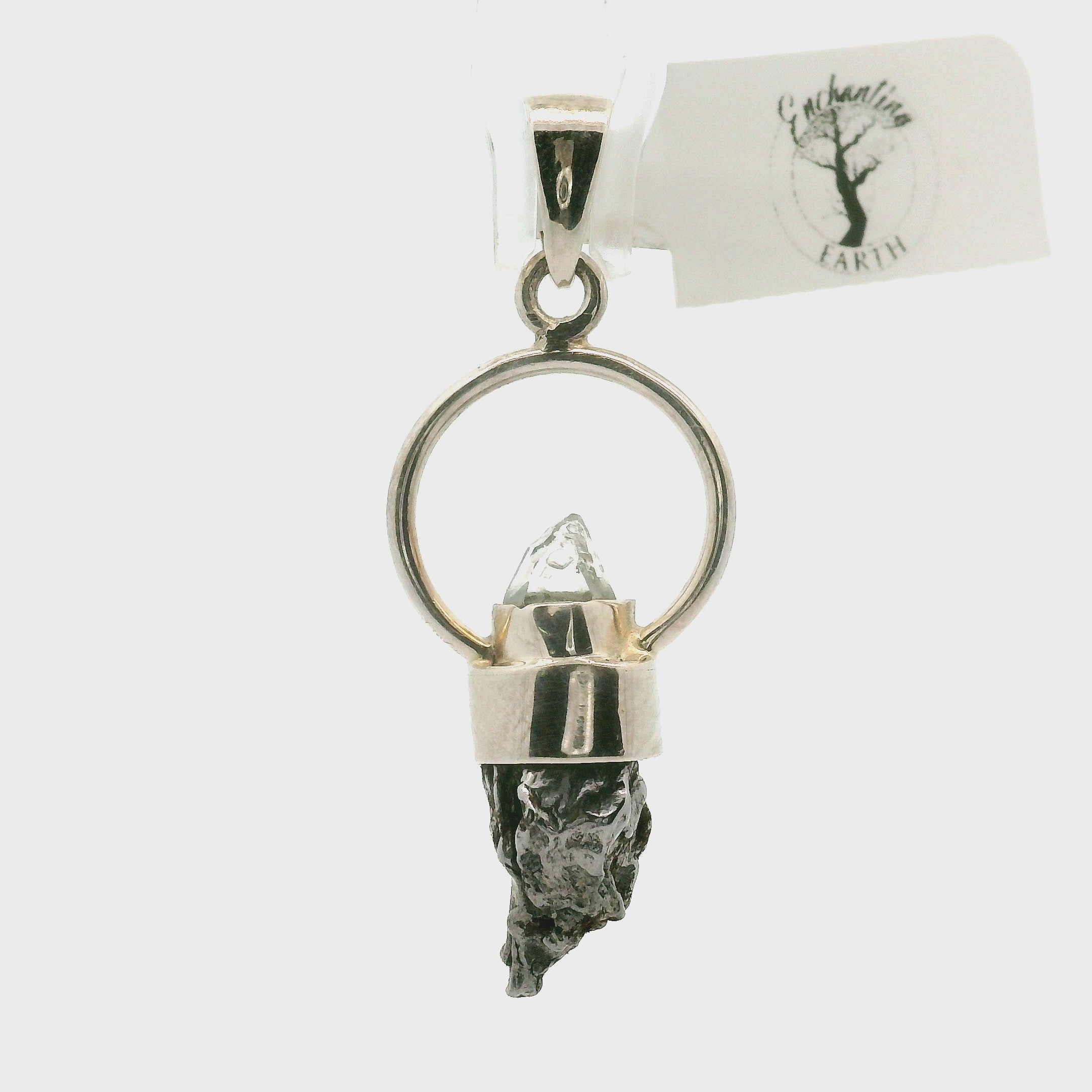 Quartz & Meteorite Pendant .925 Silver for Spiritual Awakening and Multidimensional Awareness