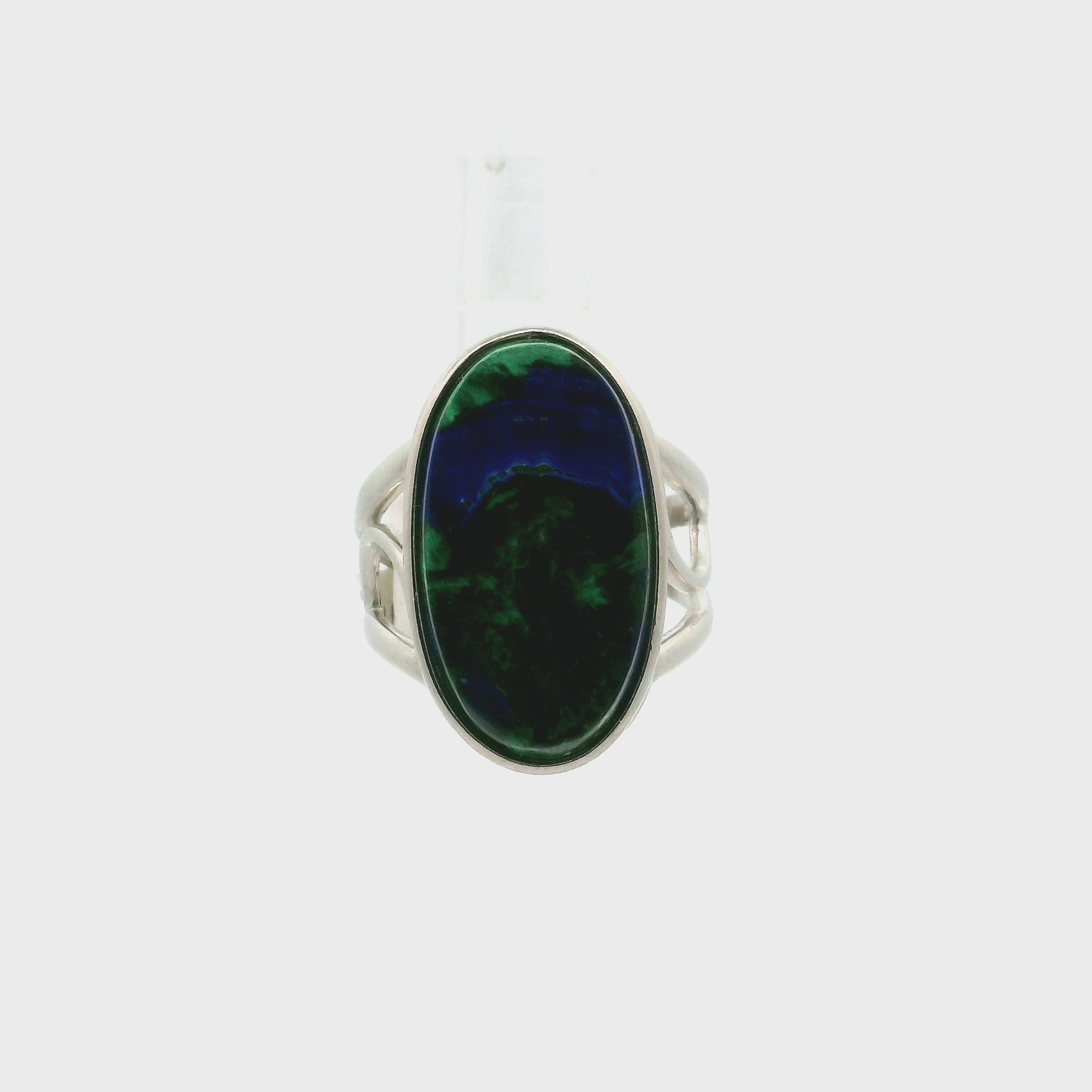 Arizona Azurite with Malachite Cuff Ring .925 Silver for Embracing Divine Feminine Power and Healing