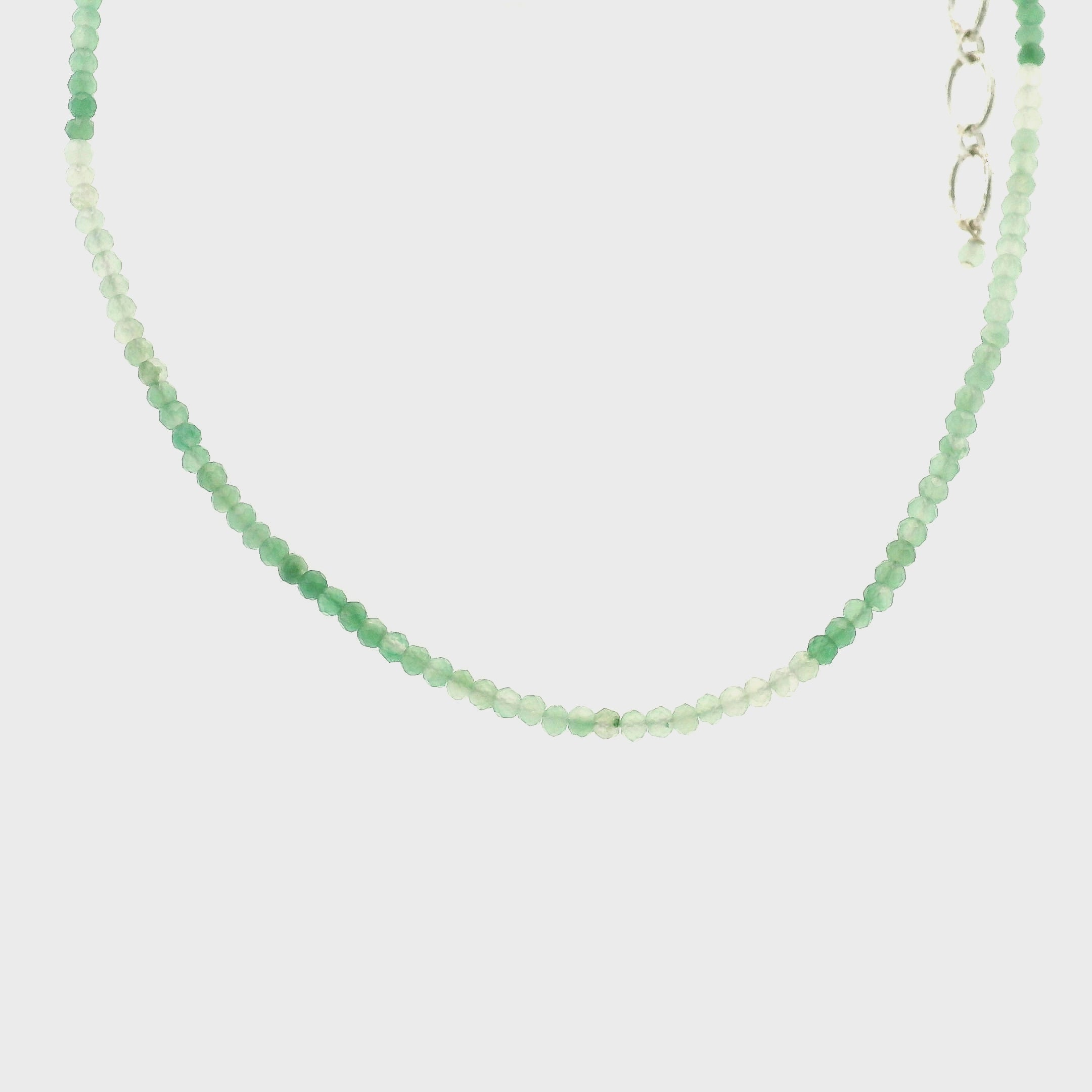 Green Chalcedony Micro Faceted Necklace 925 Silver for Balance and Harmony