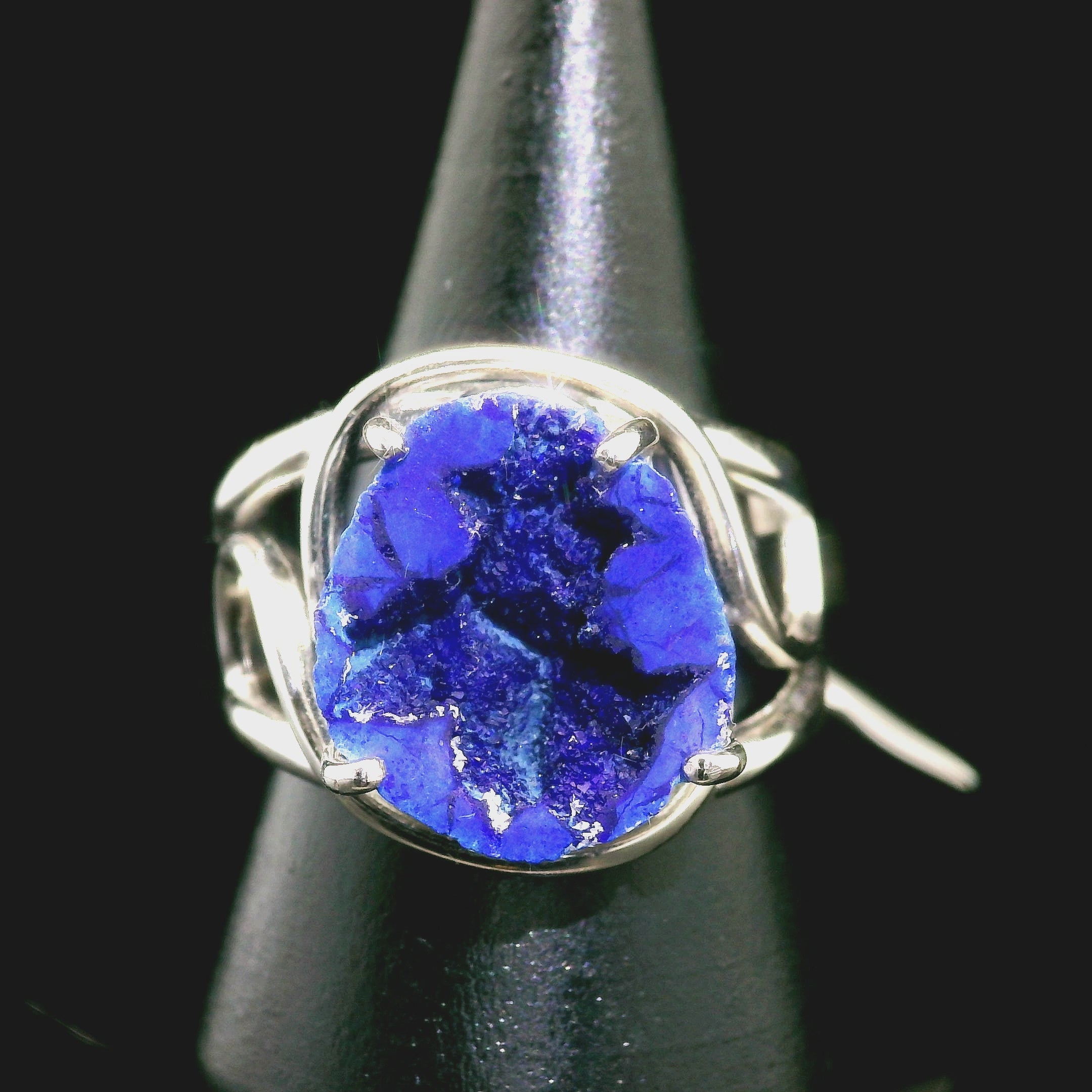 Azurite Geode Cuff Ring .925 Silver for Embracing Divine Feminine Power and Healing
