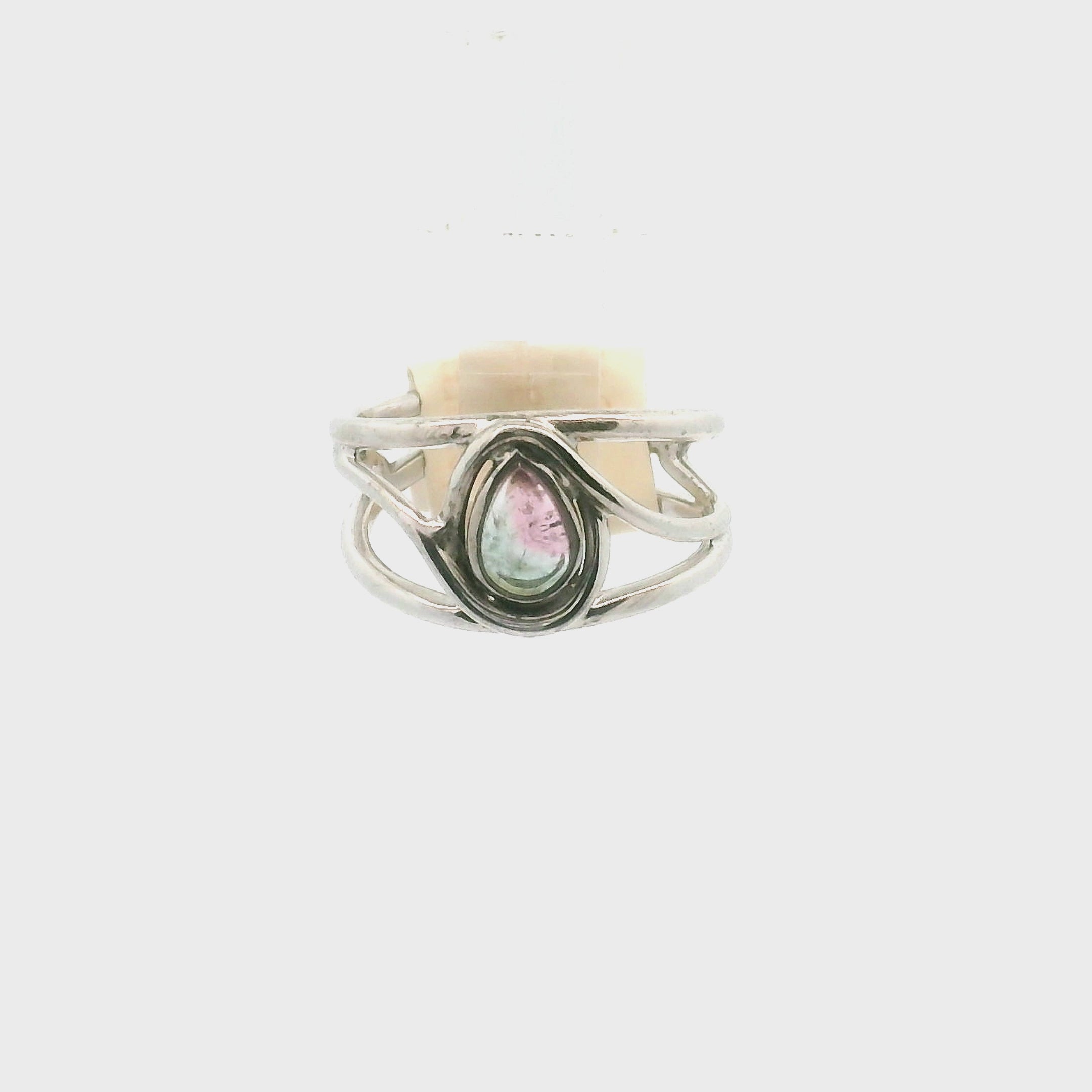 Watermelon Tourmaline Midi Cuff Ring .925 Silver for Profound Heart Healing