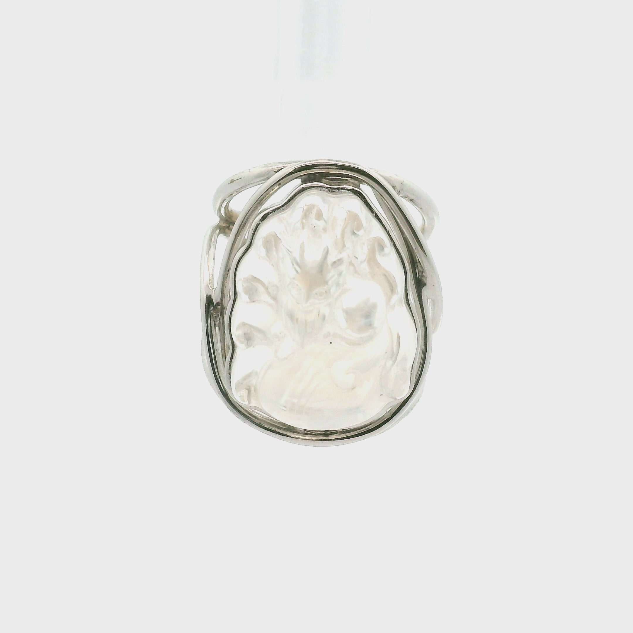 Blue Smoke Lemurian Quartz  Ninetails Cuff Ring .925 Silver for Ascension, Connection with Guides and Meditation