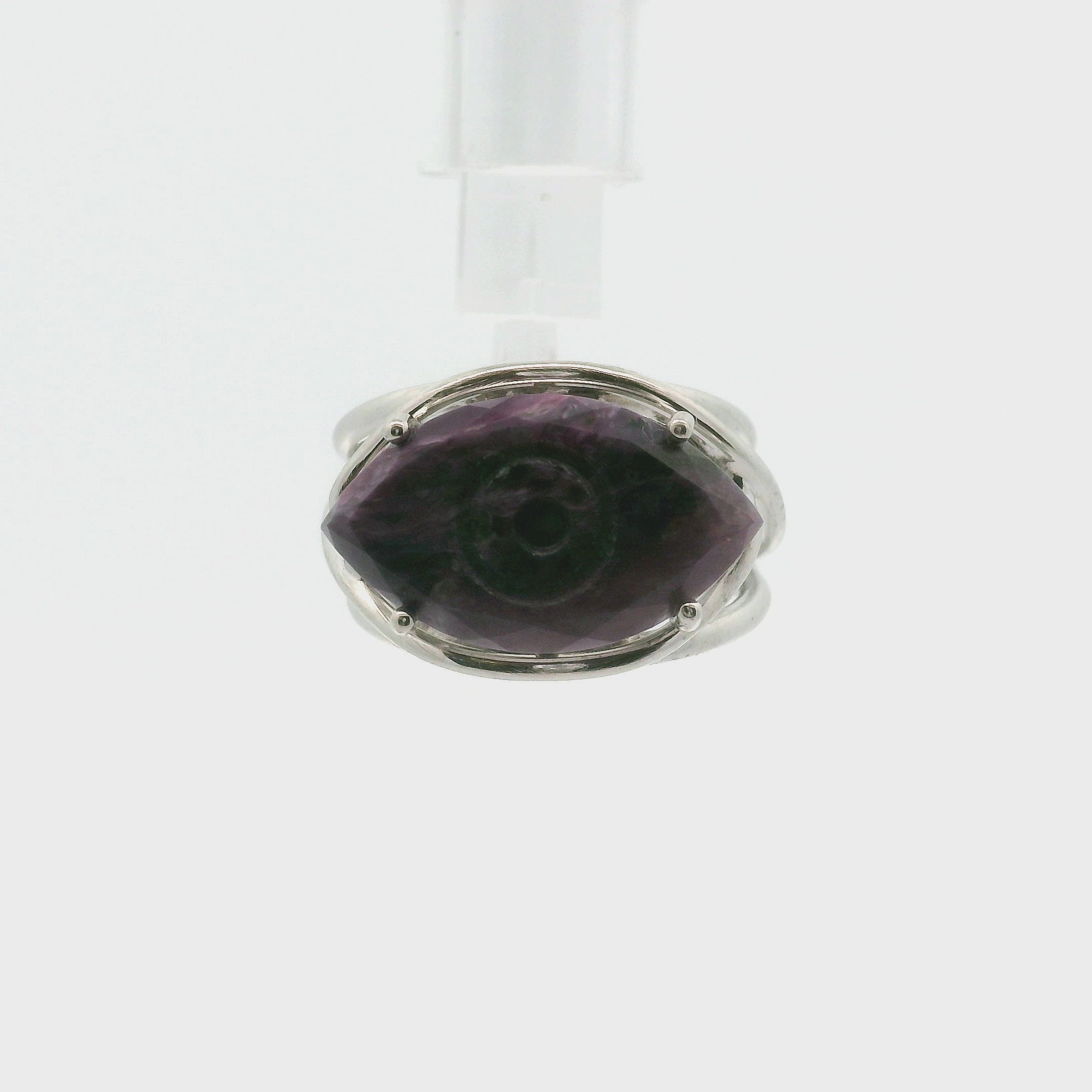 Evil Eye Charoite Cuff Ring .925 Silver for Enhancing your Intuitive Gifts and Spiritual Transformation