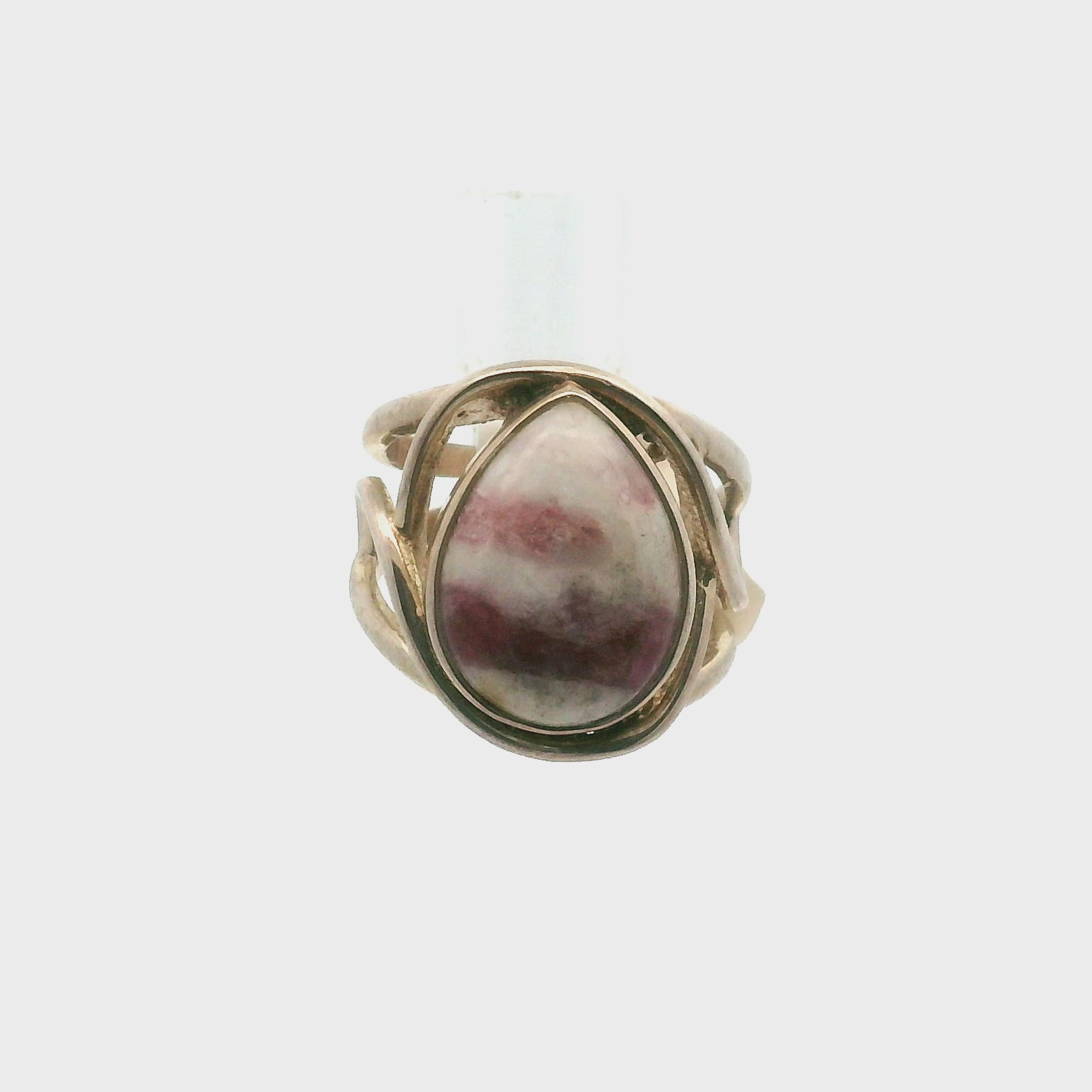 Pink Tourmaline in Quartz Ring Cuff Adjustable Ring .925 Sterling Silver for Emotional Healing, Kindness and Joy