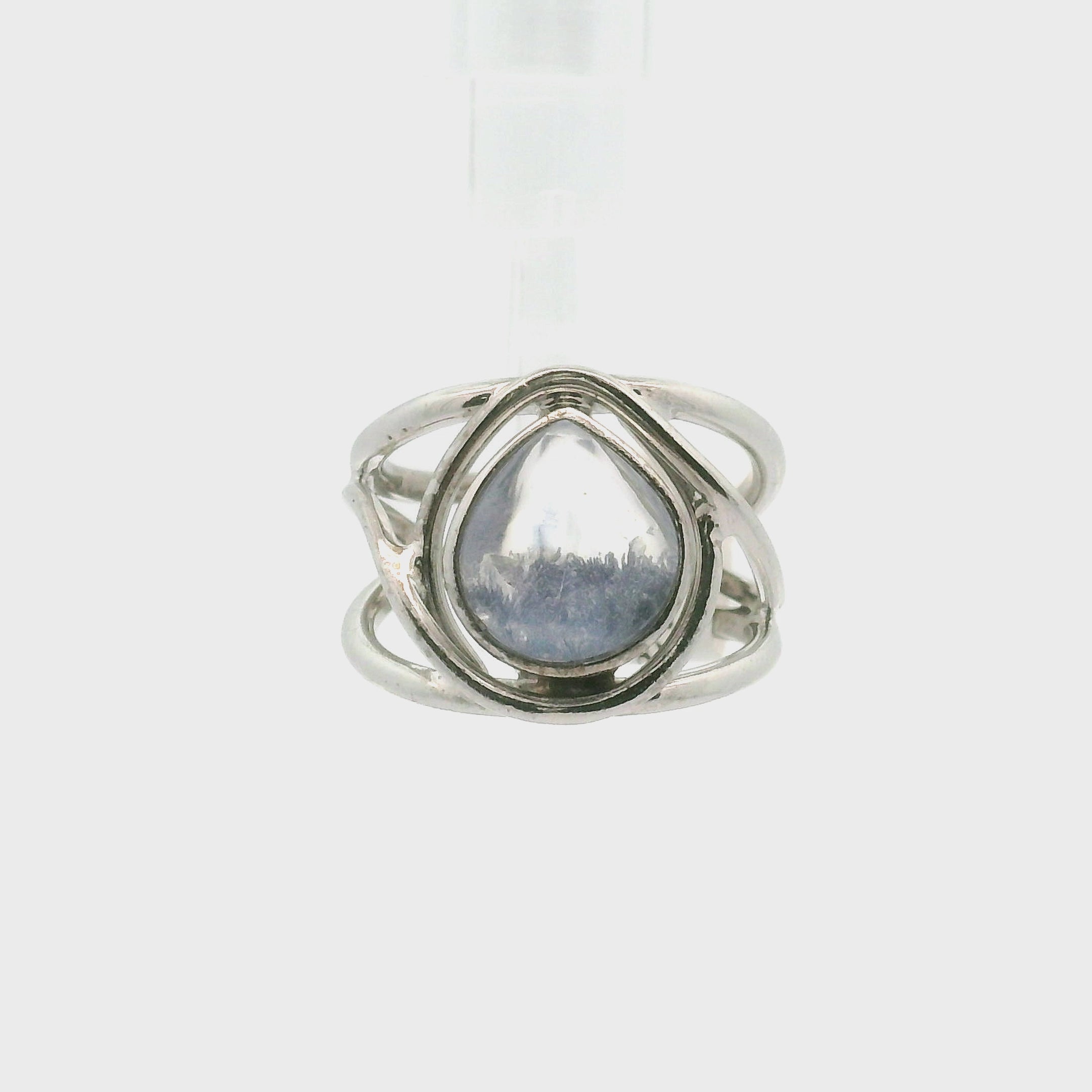 Dumortierite in Quartz Cuff Ring .925 Silver for Hope, Improving Memory and New Ideas