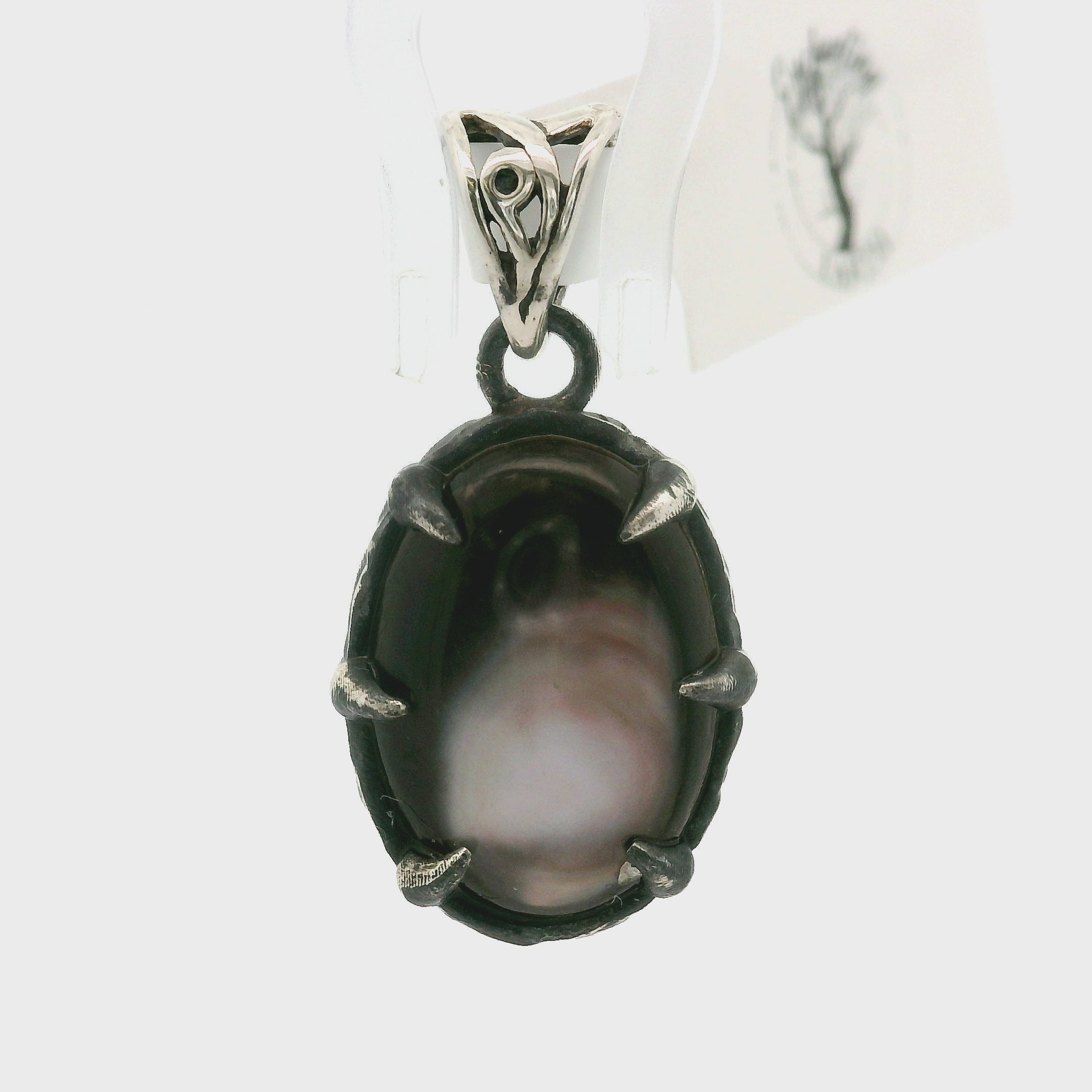 Black Mother of Pearl Bad Witch Pendant .925 Silver for Peace and Enhancing Psychic Abilities