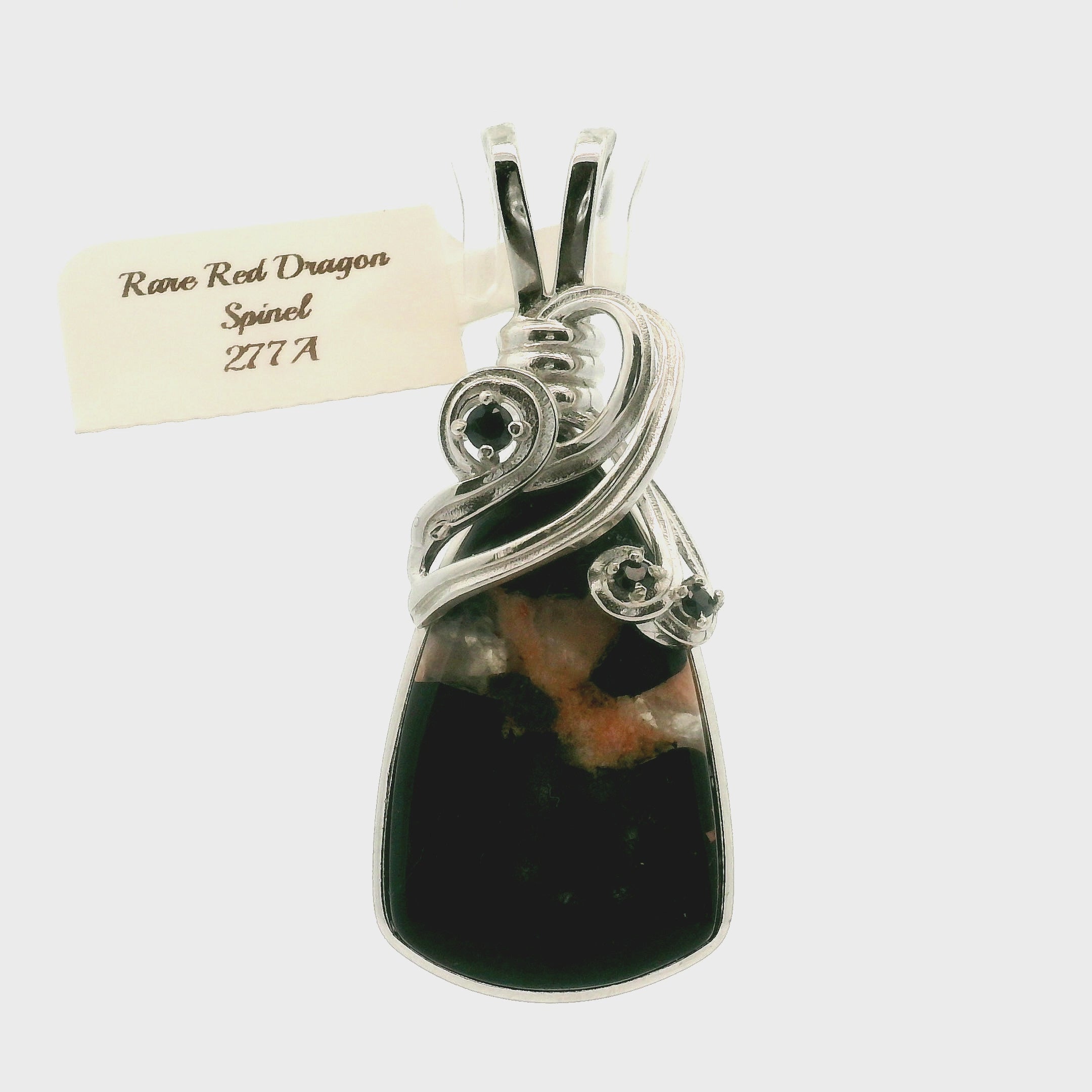 Rare Red Dragon Euphoralite & Black Spinel Pendant .925 Silver for Health, Protection and Stress Relief