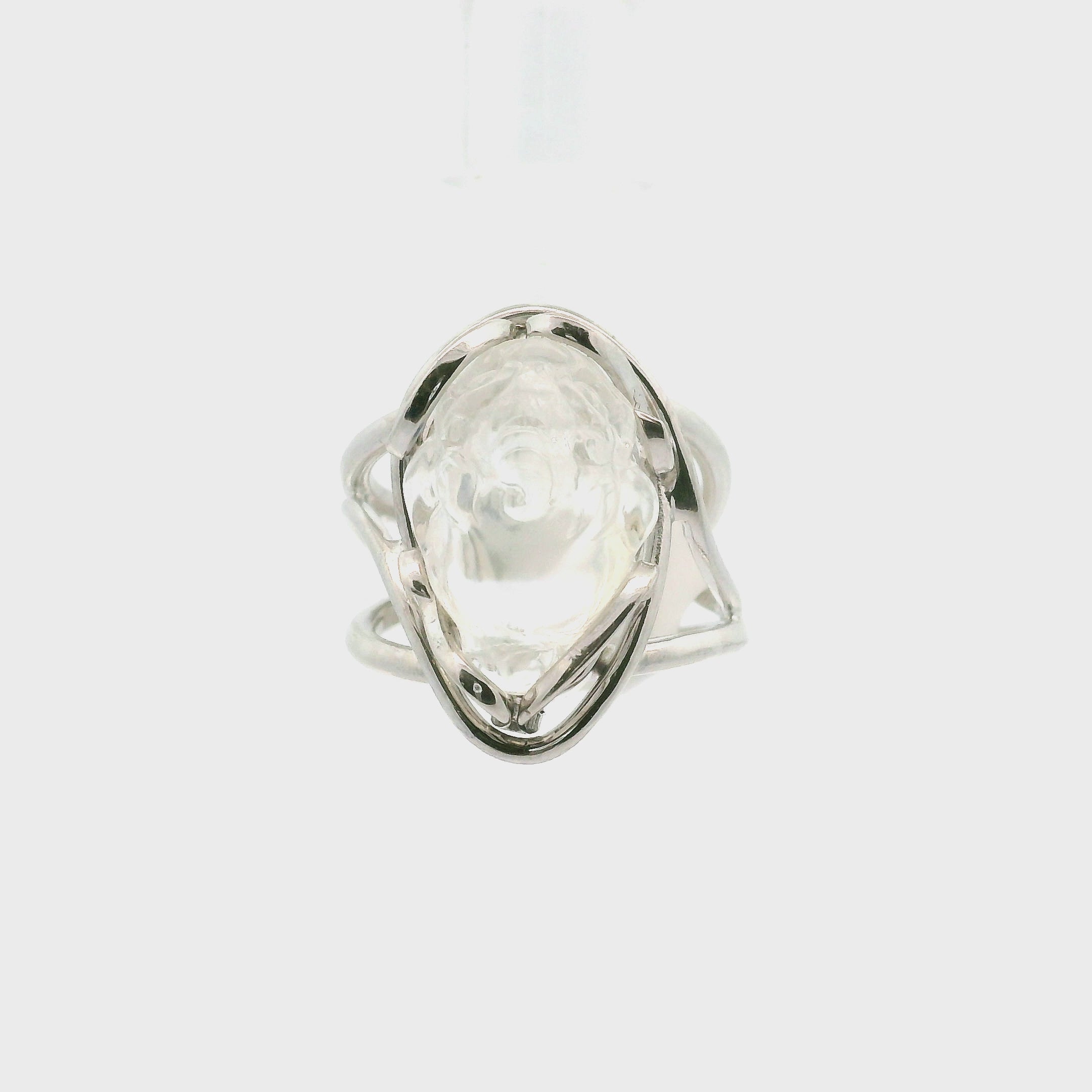 Malagasy Moonstone Money Toad Cuff Ring .925 Sterling Silver for Spiritual Transformation and Inner Peace