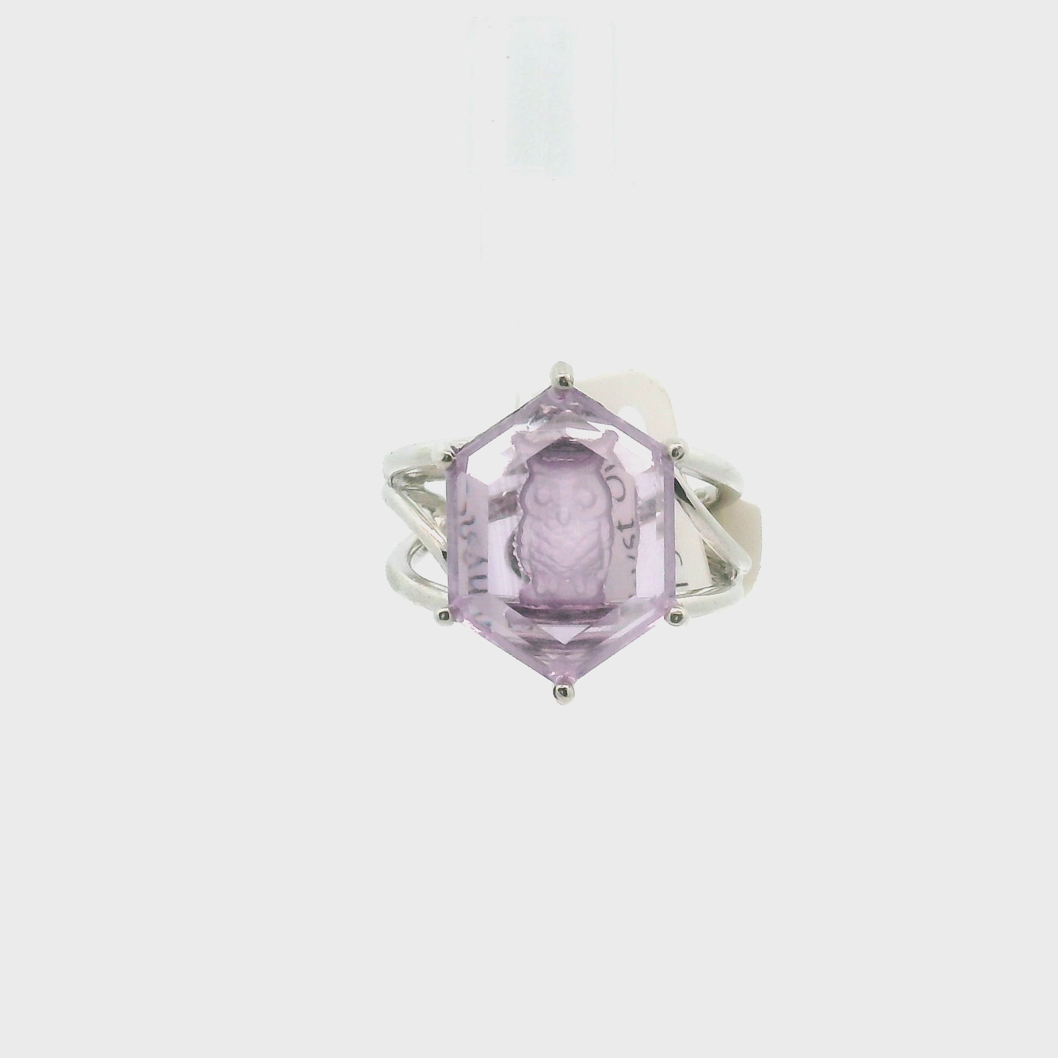 Amethyst Owl Hexagon Cuff Ring .925 Silver for Spiritual Insight