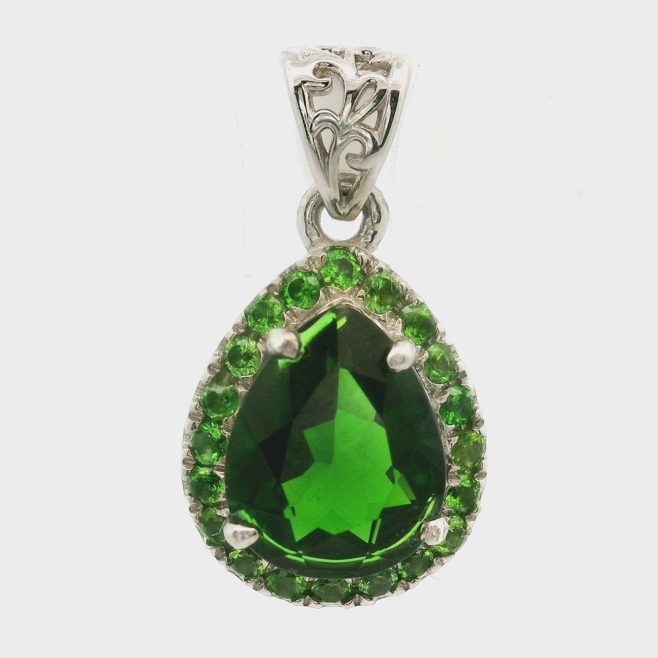 Chrome Diopside with Chrome Diopside Pavé Pendant .925 Silver for Attracting New Relationships and Opportunities