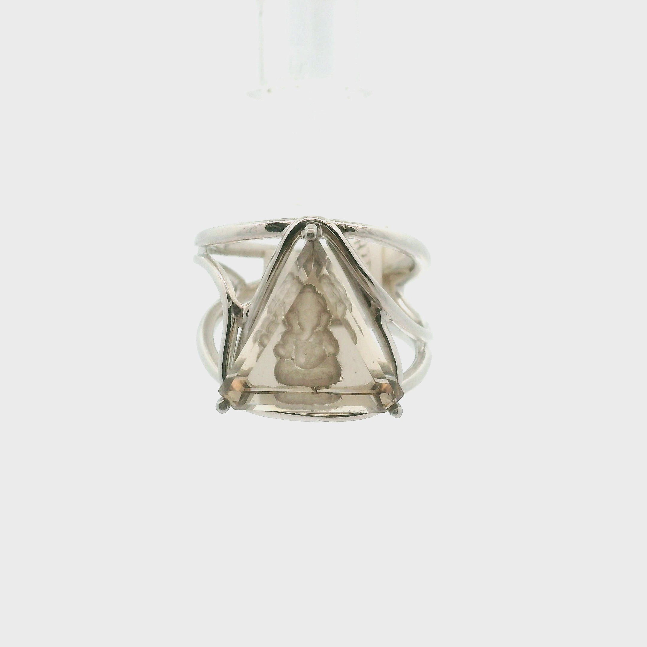 Smoky Quartz Ganesha Cuff Ring .925 Silver for Energetic Cleansing, Manifestation and Protection