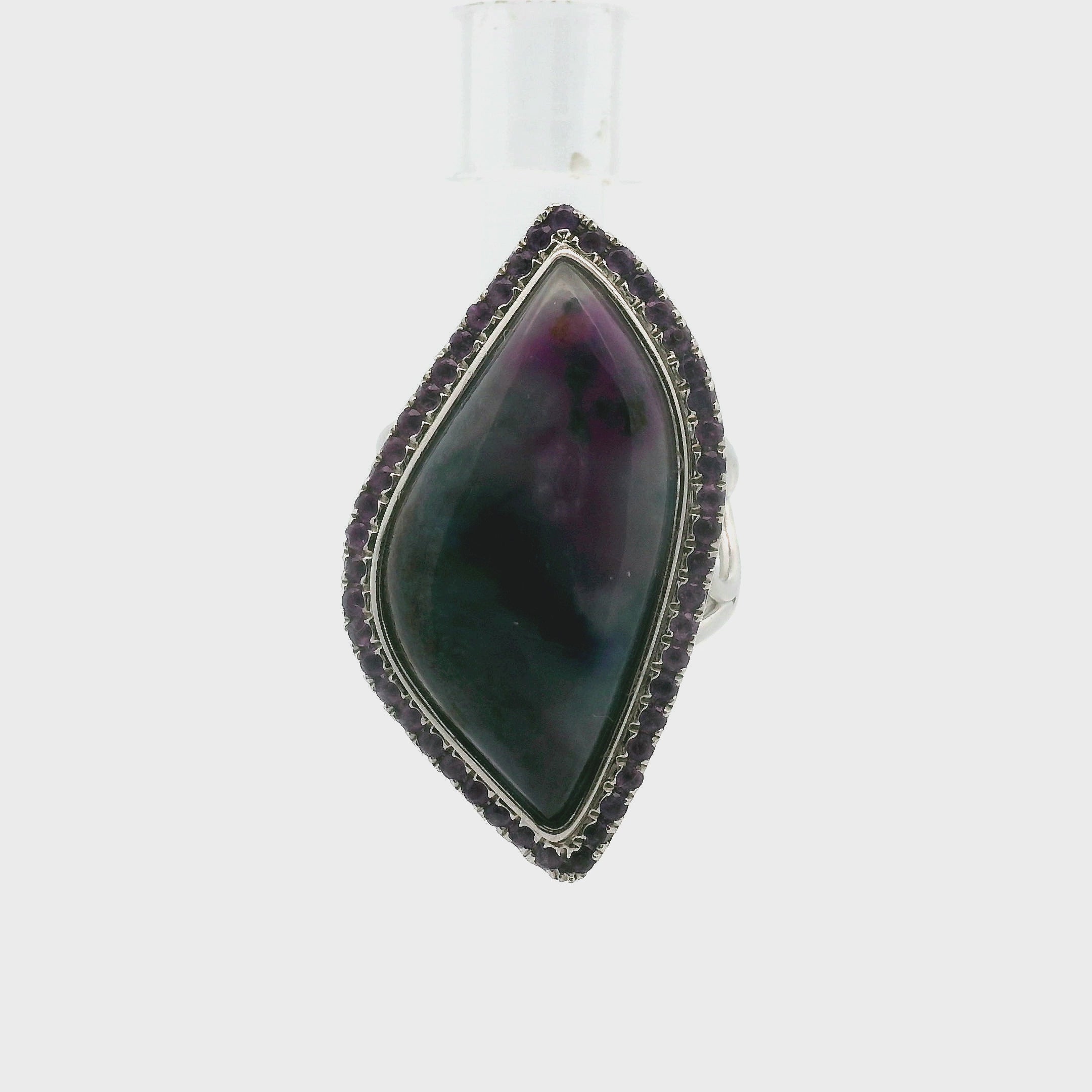 Sugilite with Amethyst Pavé Cuff Ring .925 Silver for Intuition and Clarity