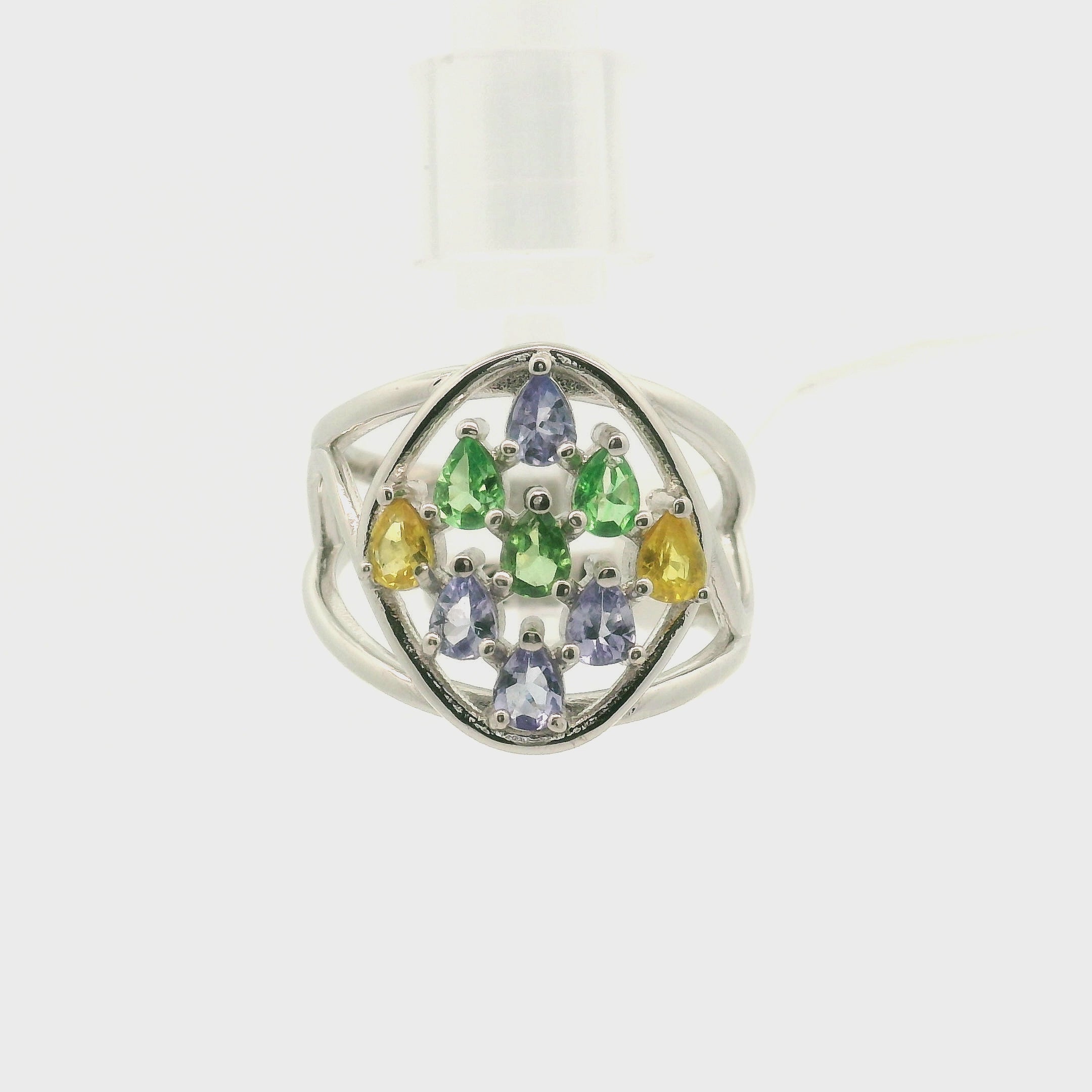 9 Stone Crystal Chandelier Cuff Ring .925 Silver for Healing, Intention Setting and Manifesting your Desires
