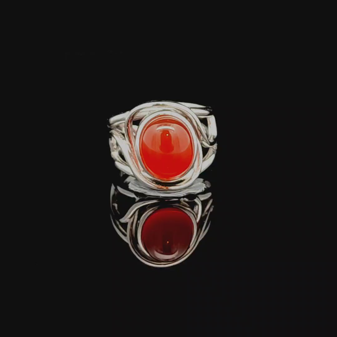 Carnelian Finger Cuff Adjustable Ring .925 Silver for Energy, Passion and Personal Power