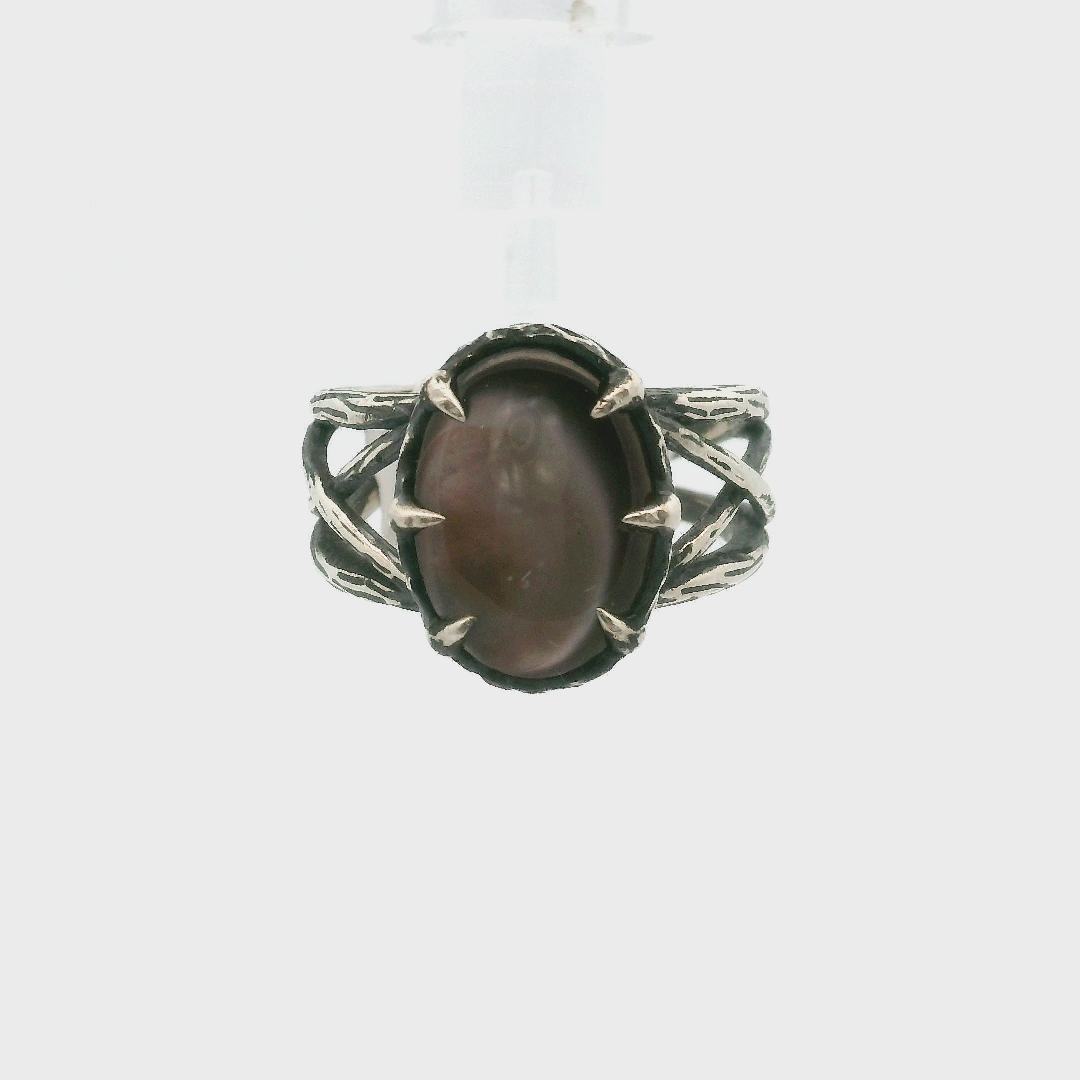 Black Mother of Pearl Bad Witch Cuff Ring .925 Silver for Peace and Enhancing Psychic Abilities
