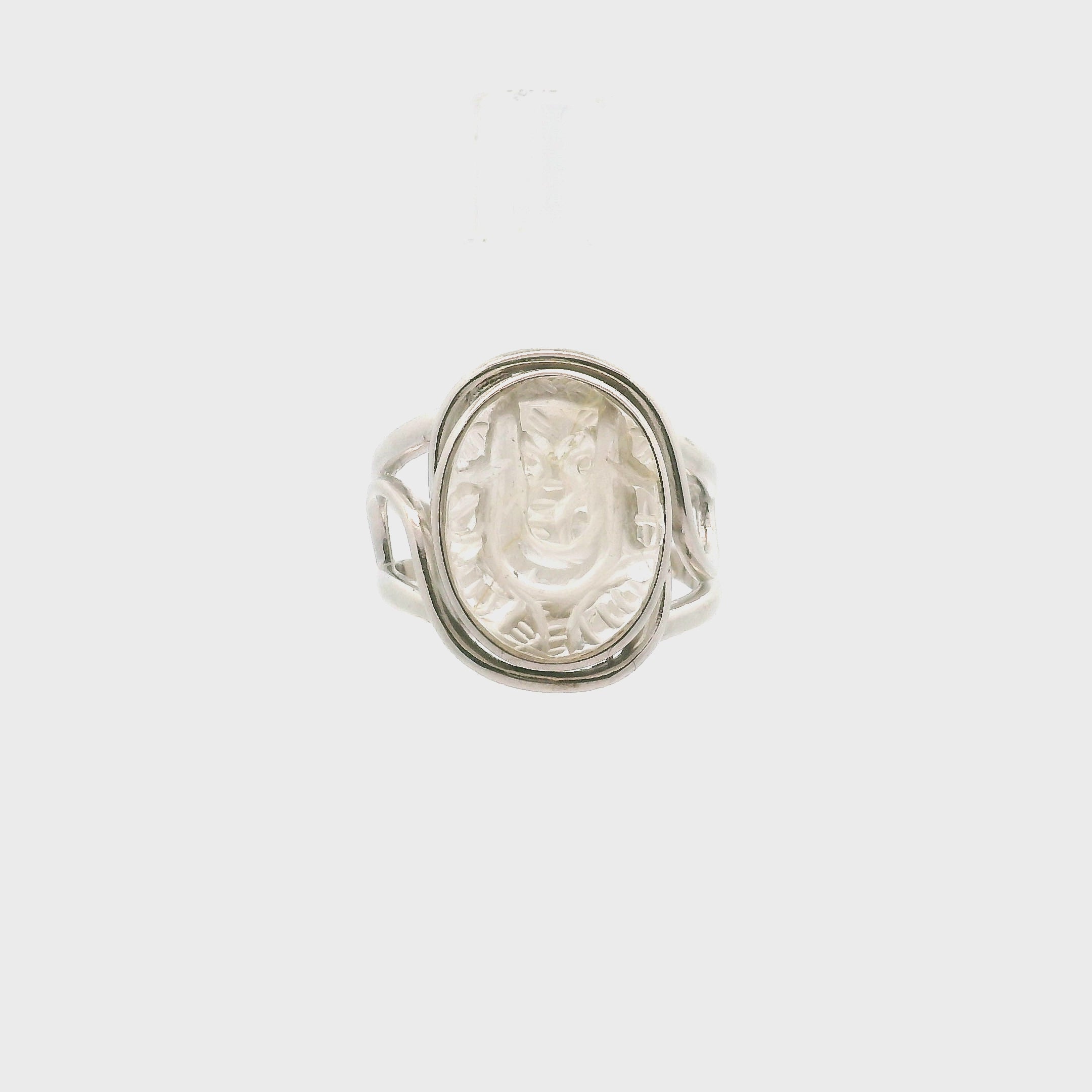Clear Quartz Carved Ganesha Cuff Ring .925 Silver for Removing Obstacles