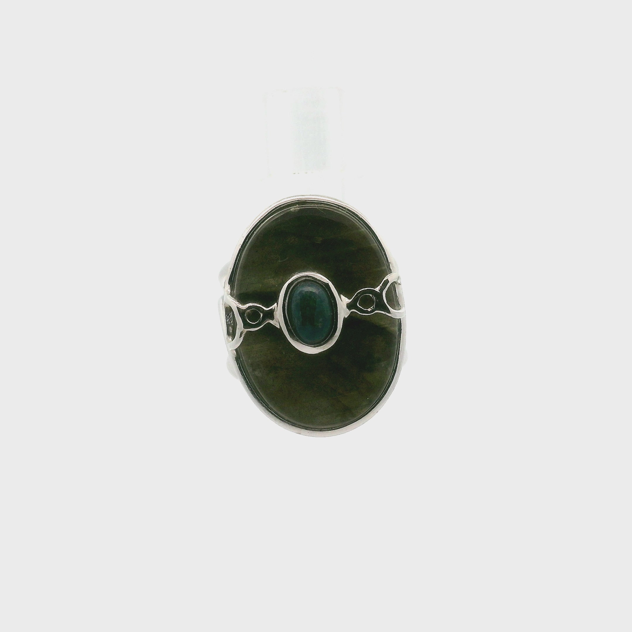 Labradorite with Black Opal Cuff Ring .925 Silver for Meditation and Spiritual Insight