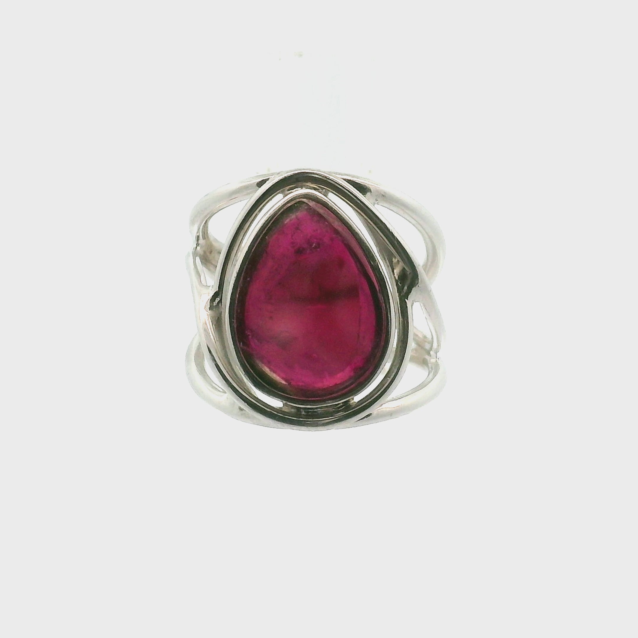 Watermelon Tourmaline Cuff Ring .925 Silver for Profound Heart Healing