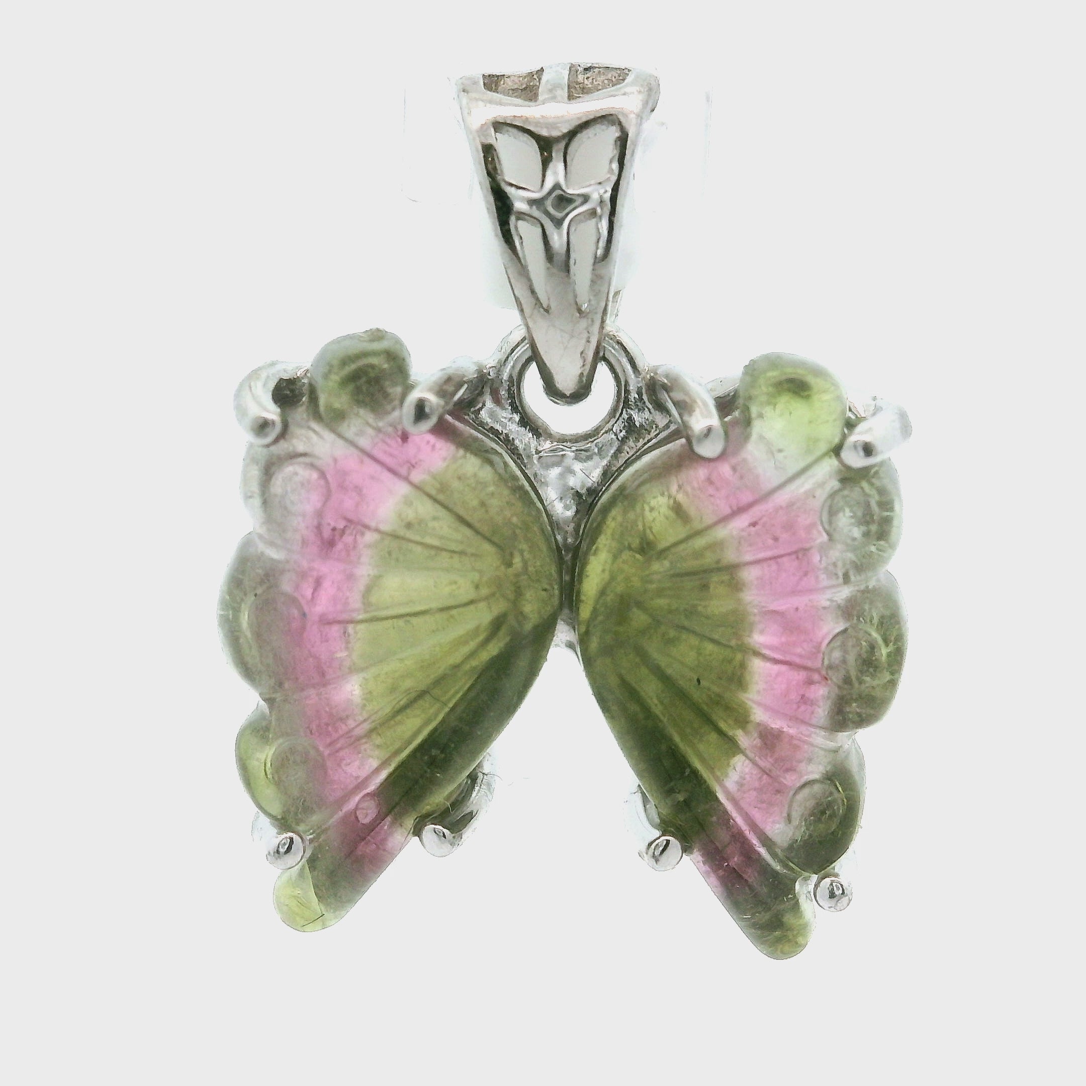 Watermelon Tourmaline Butterfly Pendant .925 Silver for Compassion, Relationships and Self-Love