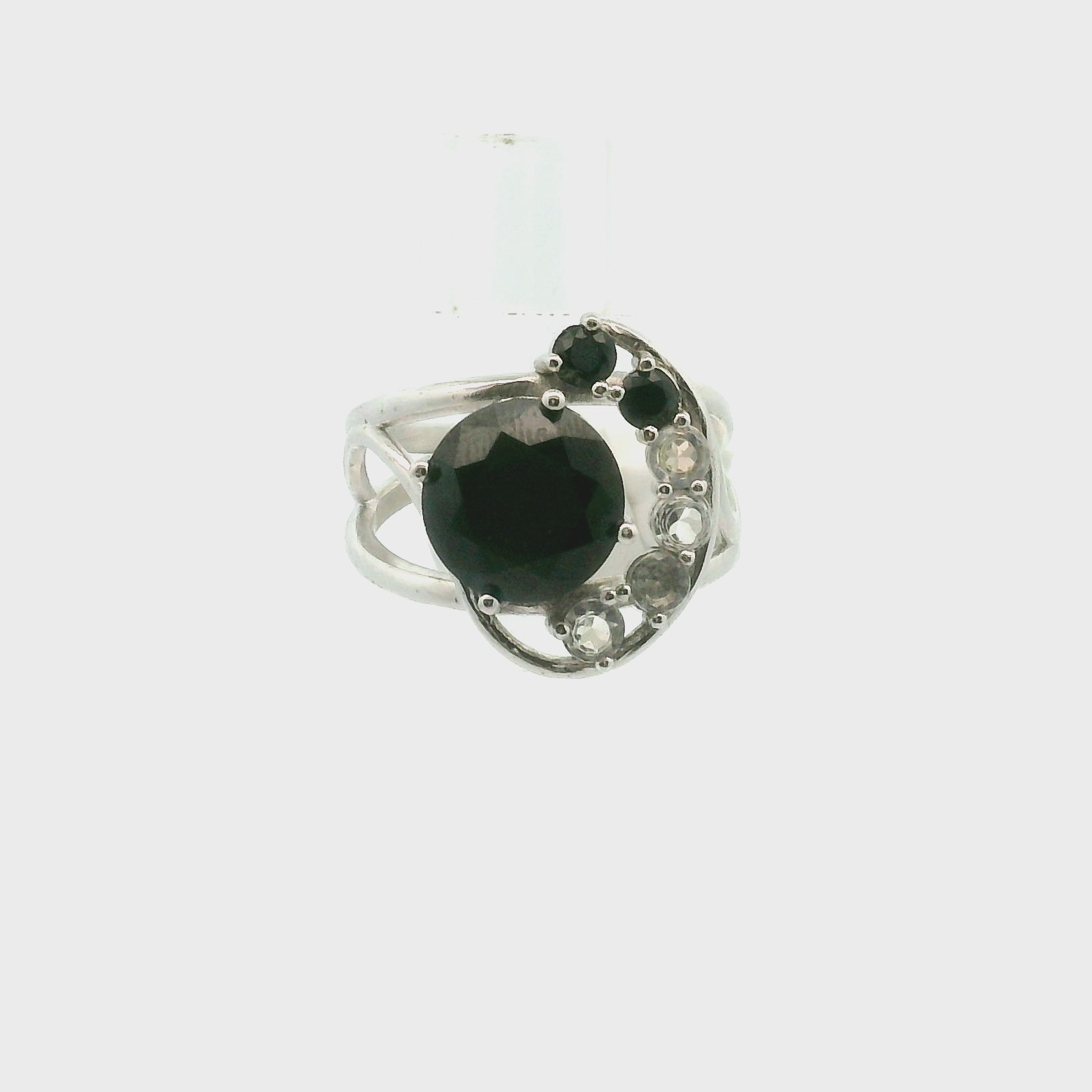 Preorder Black Spinel & Moonstone Dark Nebula Cuff Ring .925 Silver for Feminine Power and Grounding