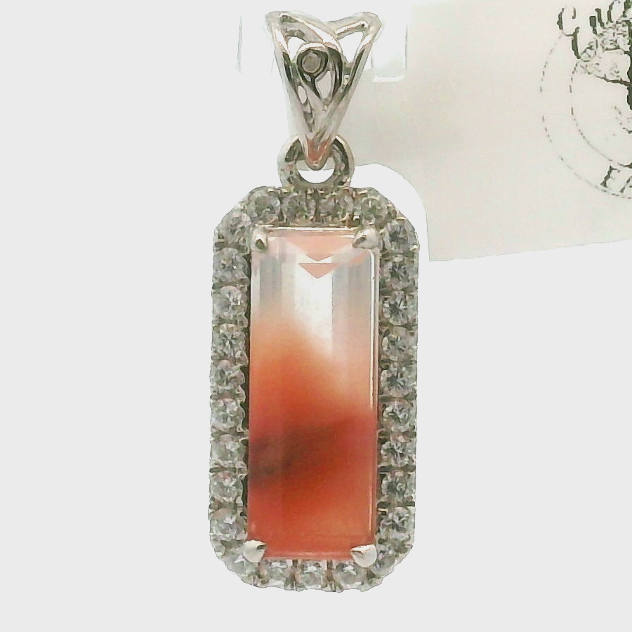 Amphibole Quartz with Zircon Pavé Pendant .925 Sterling Silver for Connection with Angels and Protection