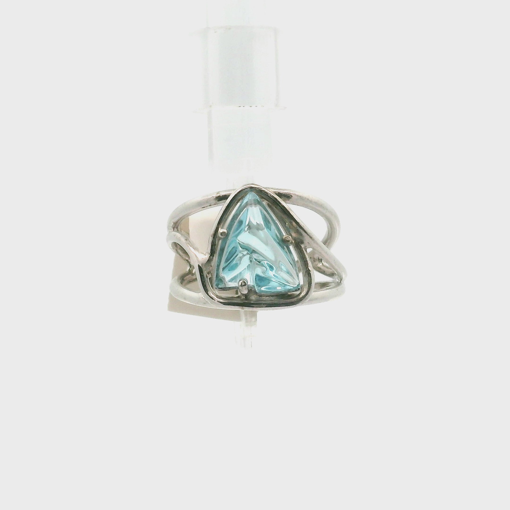 Blue Topaz (Heated) Cuff Ring .925 Silver for Higher Levels of Awareness, Peaceful Communication and Clarity