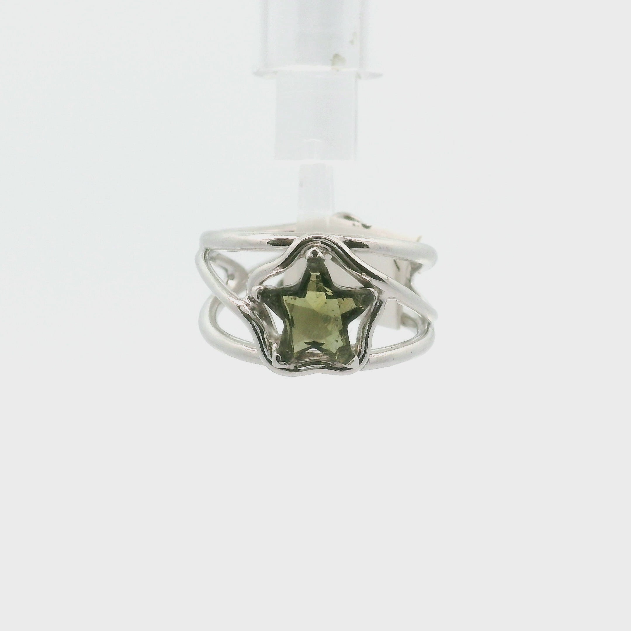 Moldavite Star Cuff Ring .925 Silver for Creating your Dream Life