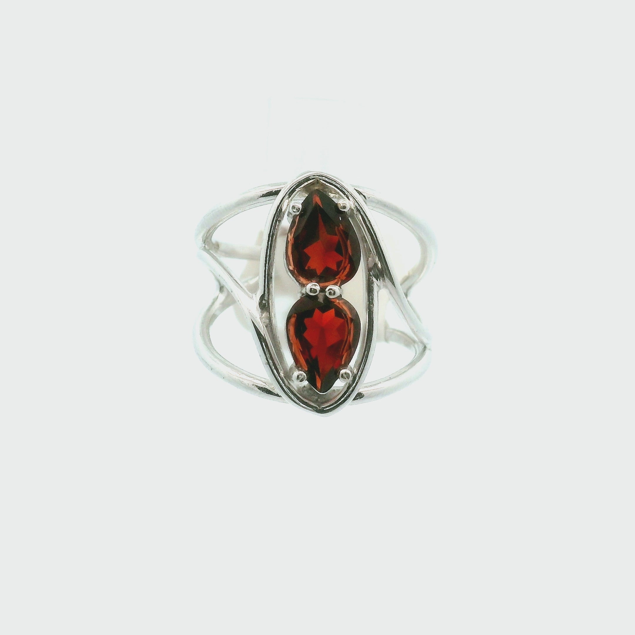 Double Garnet Cuff Ring .925 Silver for Health and Strength