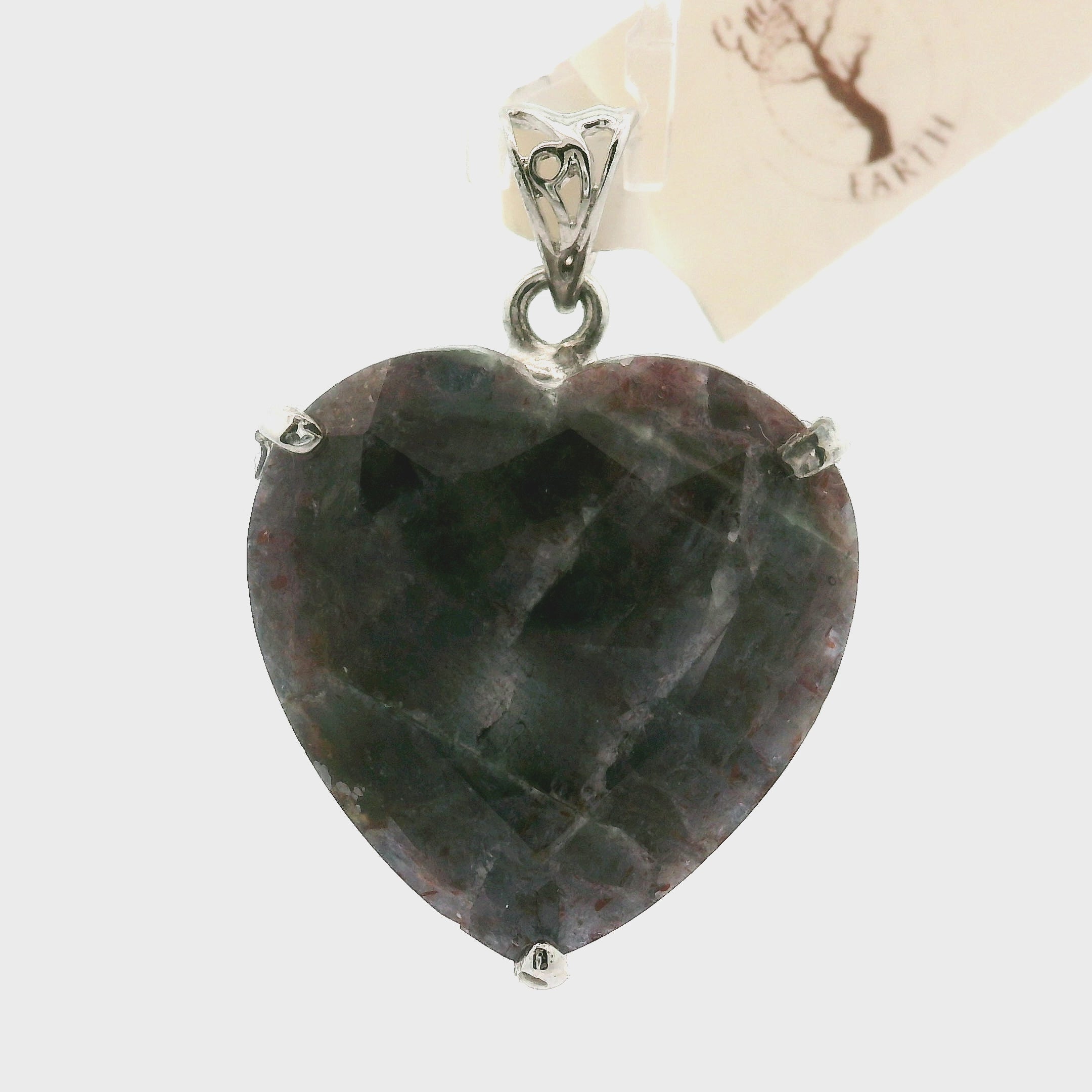Iolite Sunstone Radiant Cut Pendant .925 Silver for Confidence and Clear Vision