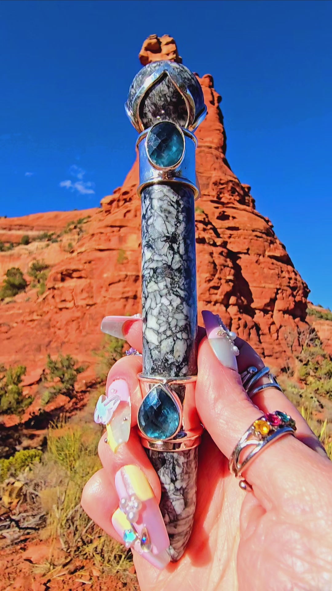 One of a Kind Magic Wand ~ Pinolite and Color Change Fluorite Wand for Balance, Focus and Protection