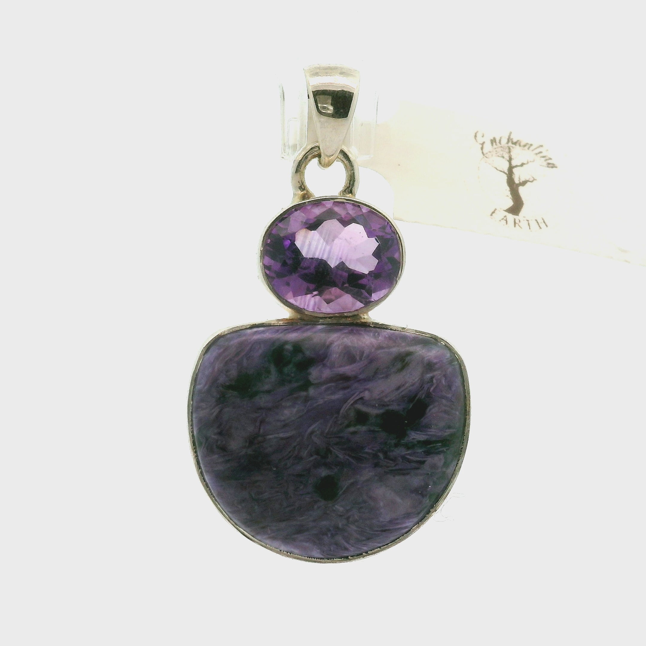 Charoite with Faceted Amethyst Pendant .925 Silver for Enhancing your Intuitive Gifts and Spiritual Transformation