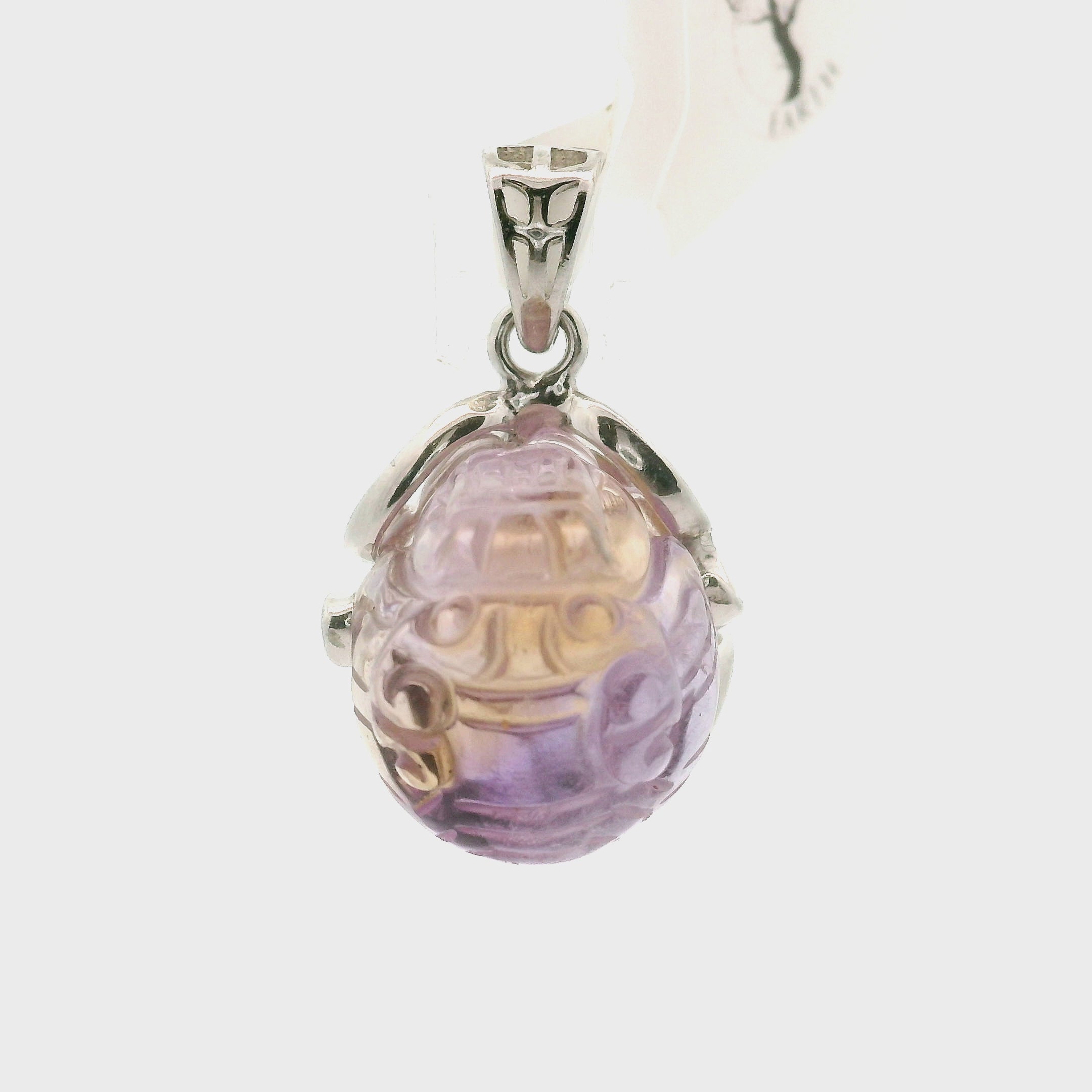 Ametrine Carved Dragon Turtle Pendant .925 Silver for Empowerment & Harmony