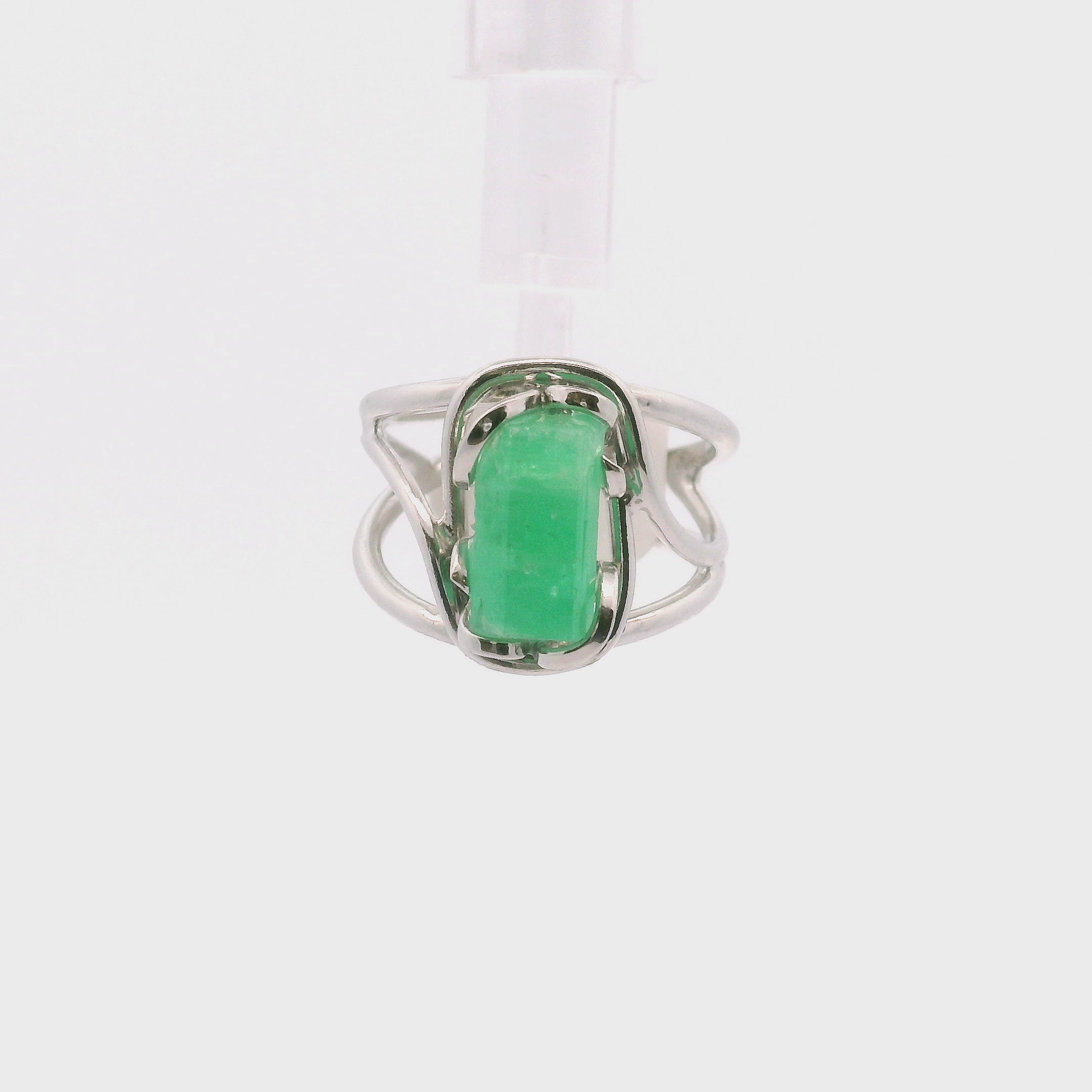Natural Emerald Cuff Ring .925 Sterling Silver for Abundance, Love and Wealth