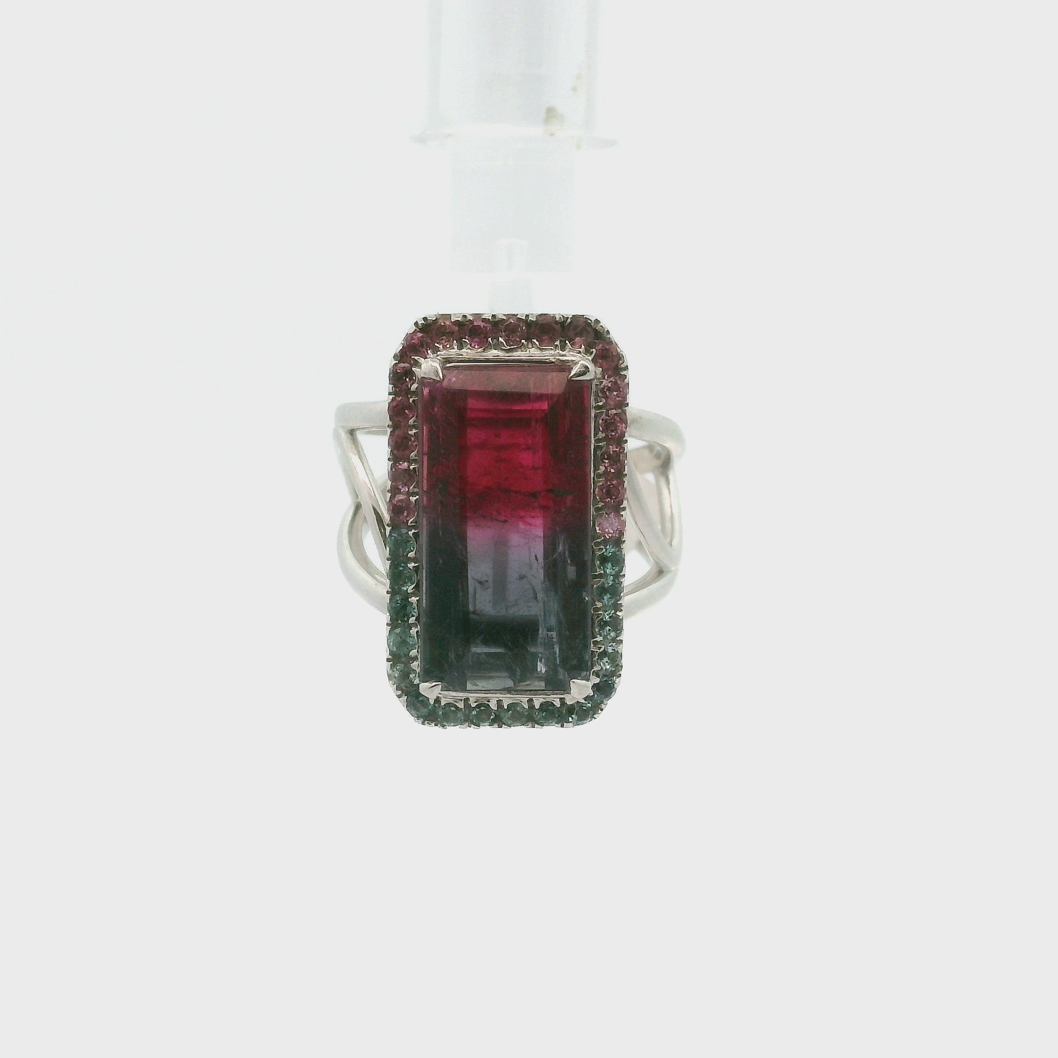 Bi-Color Pink & Blue Tourmaline Pavé Rings .925 Silver for Meditation, Relationships and Happiness