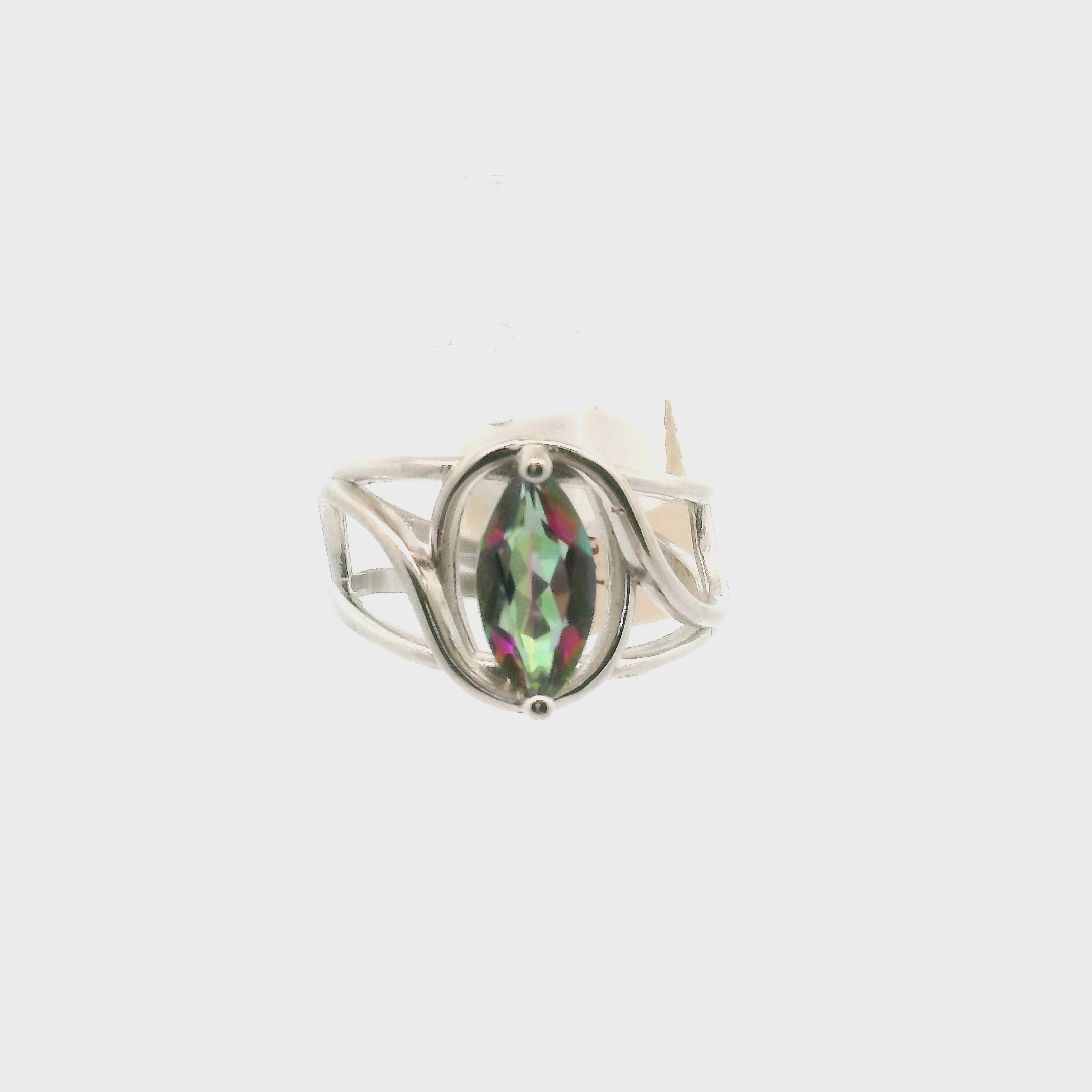 Mystic Topaz Marquis Cuff Ring .925 Silver for Overall Health & Healing of the Body