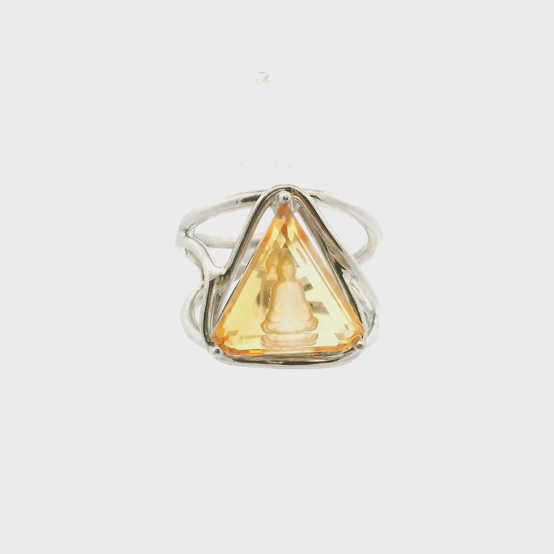 Citrine Buddha Cuff Ring .925 Silver for Abundance, Good Luck and Positivity