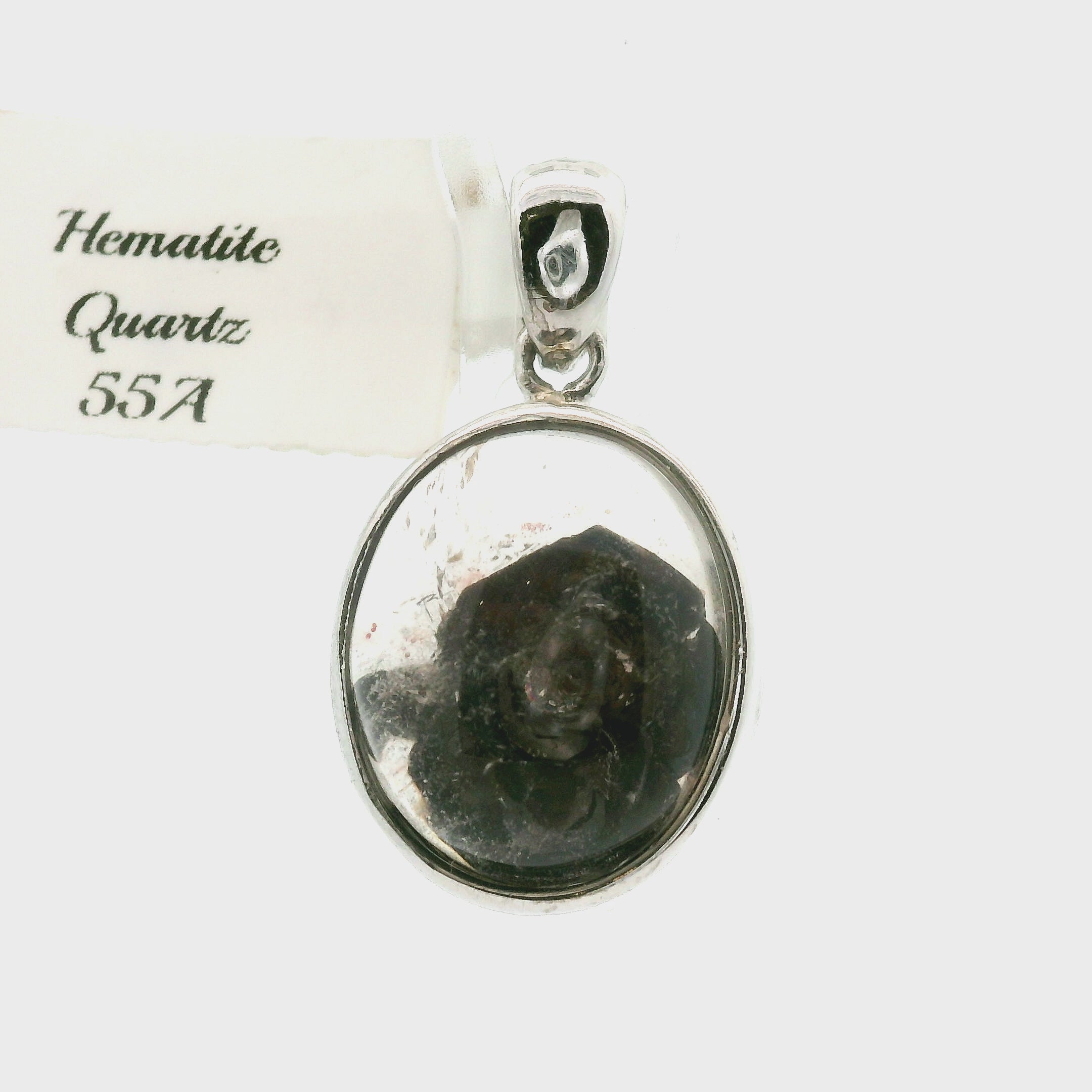 Hematite in Quartz Pendant .925 Sterling Silver for Confidence, Vitality and Grounding