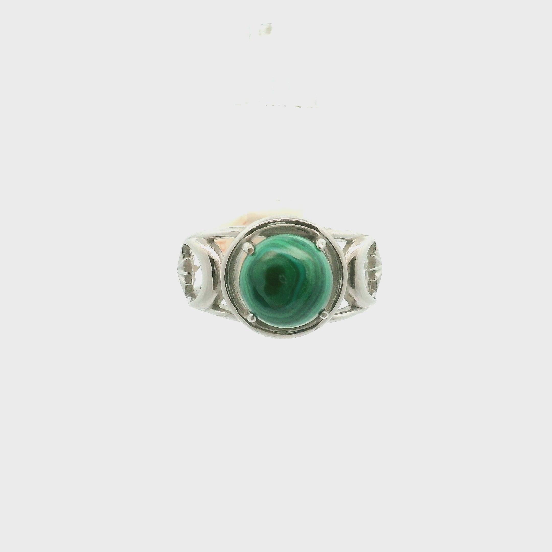 Malachite Triple Moon Cuff Ring .925 Silver for Abundance, Luck and Transformation