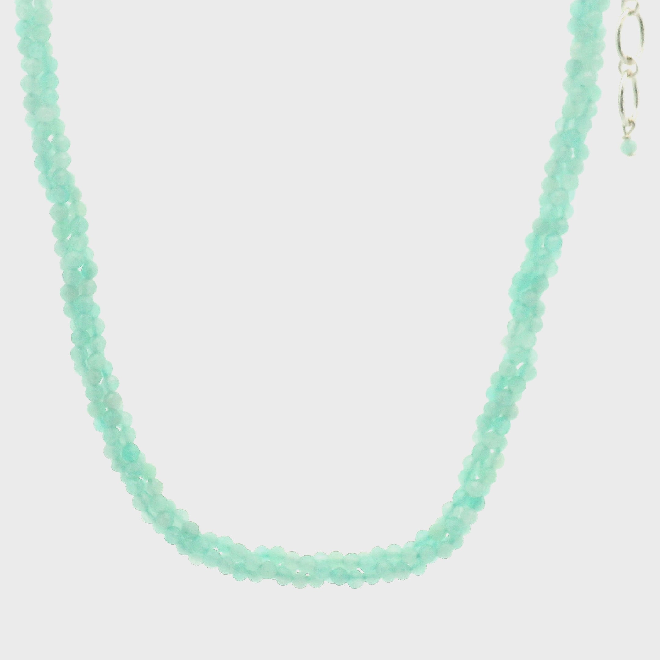 Amazonite Braided Micro Faceted Necklace 925 Silver for Peace and Empowerment