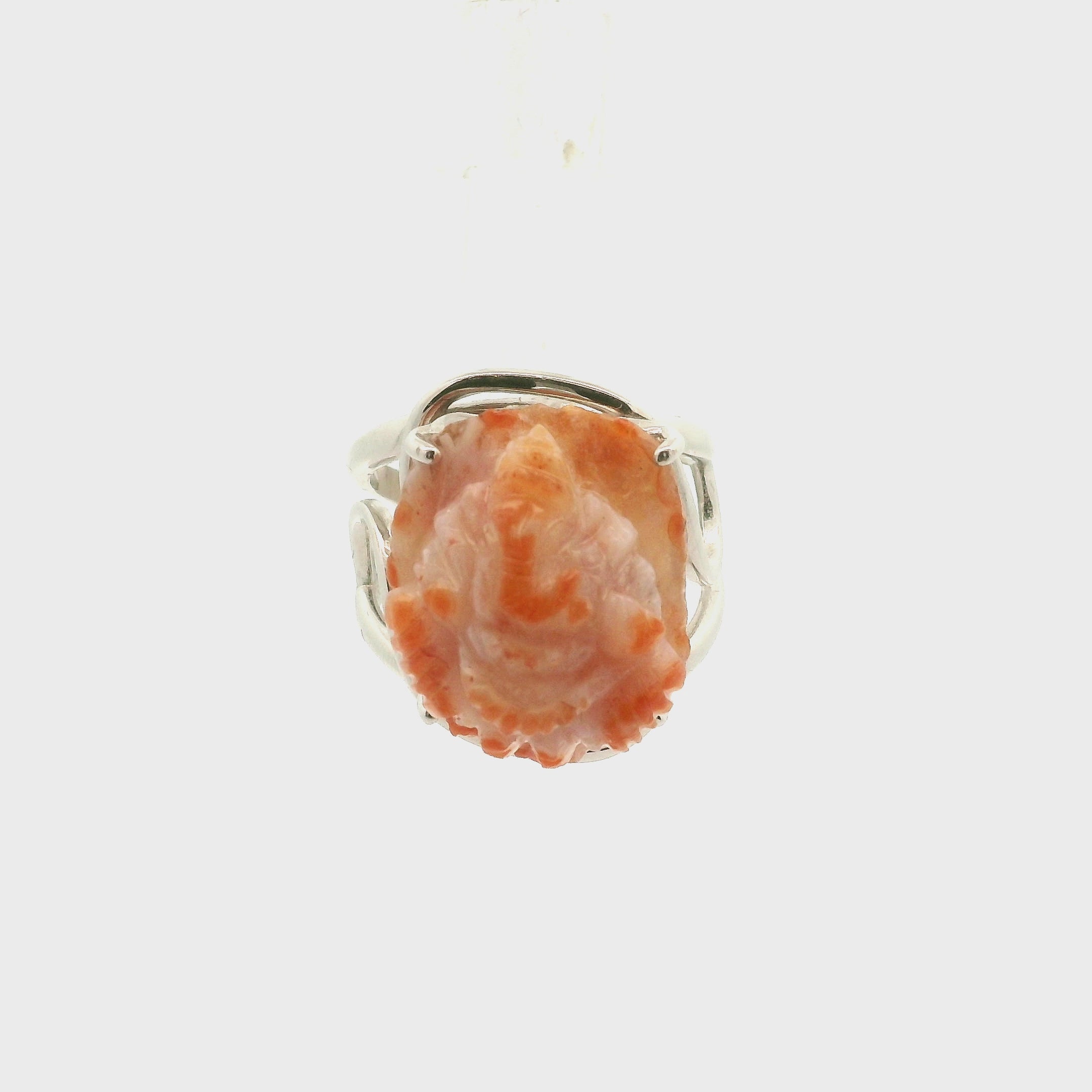 Magma Chalcedony Ganesha Cuff Ring .925 Silver for Promoting Creativity