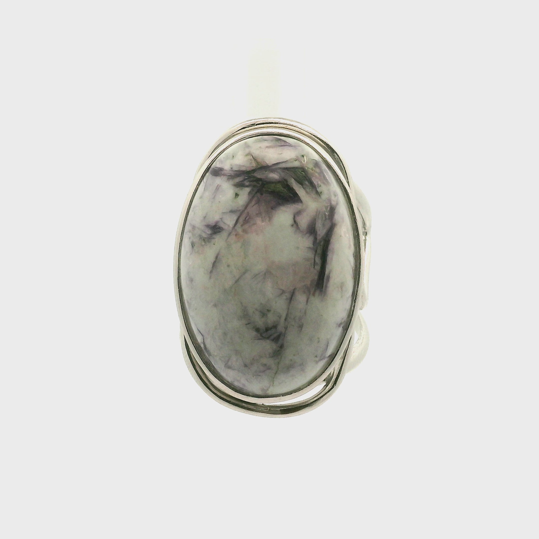 Lepidolite in Quartz Cuff Ring .925 Silver for Balancing the Emotional Body & Calming the Mind